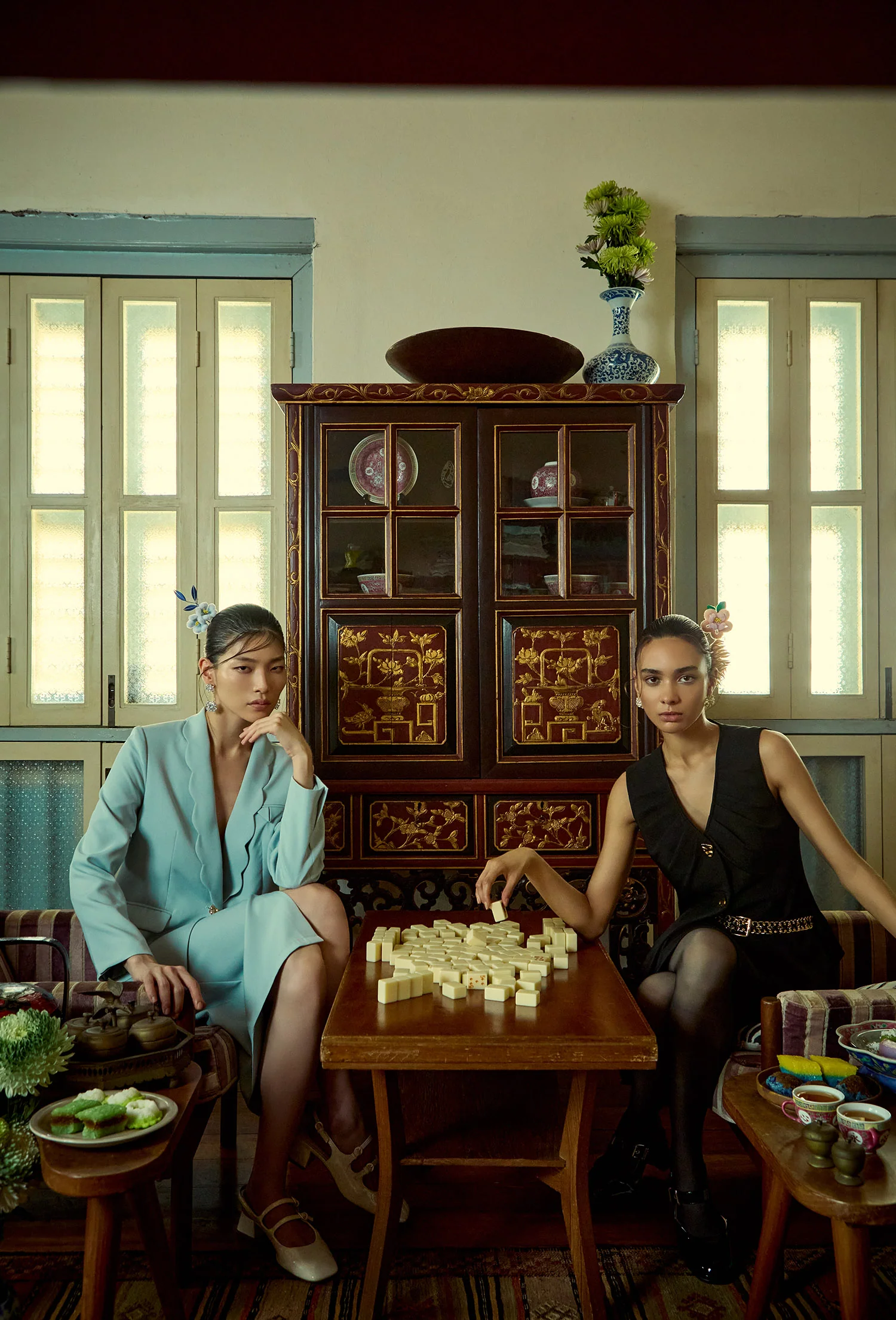 Double Buttoned V-Neck Ruched Vest