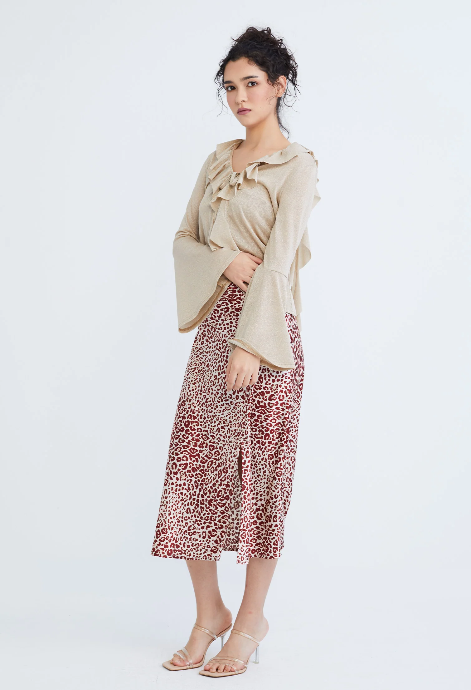 Drop Petal Ruffled Trumpet Sleeve Cardigan