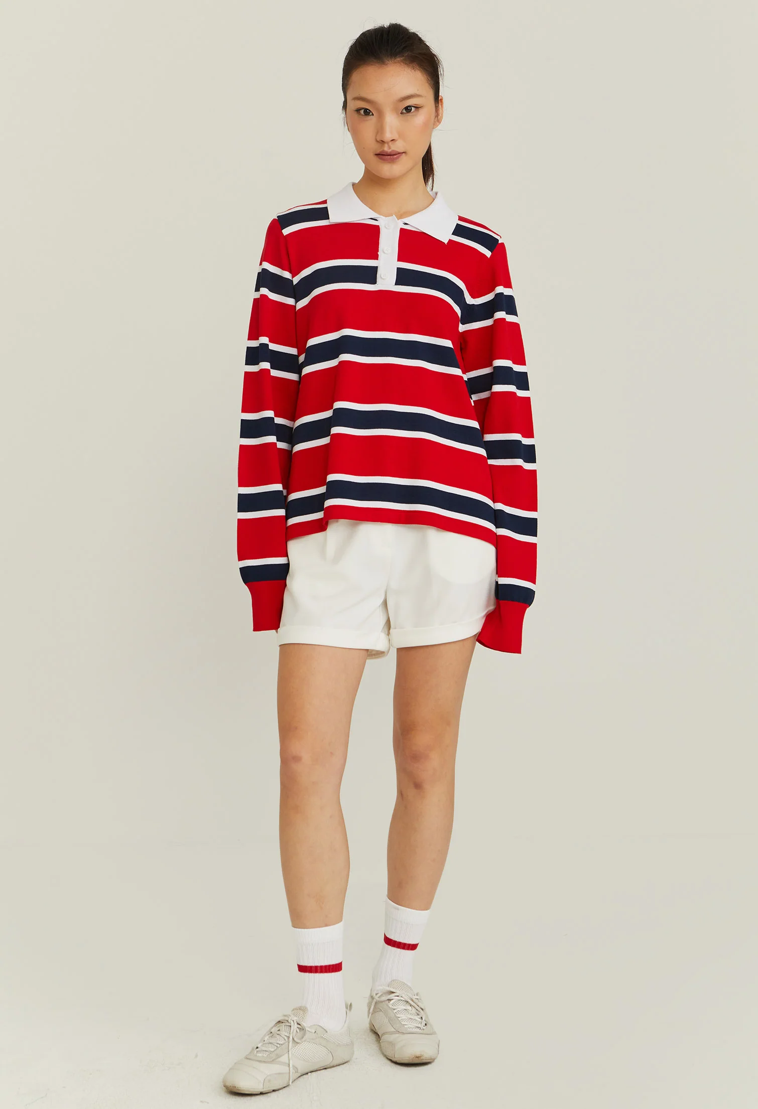 Striped Long-sleeve Varsity Polo-T