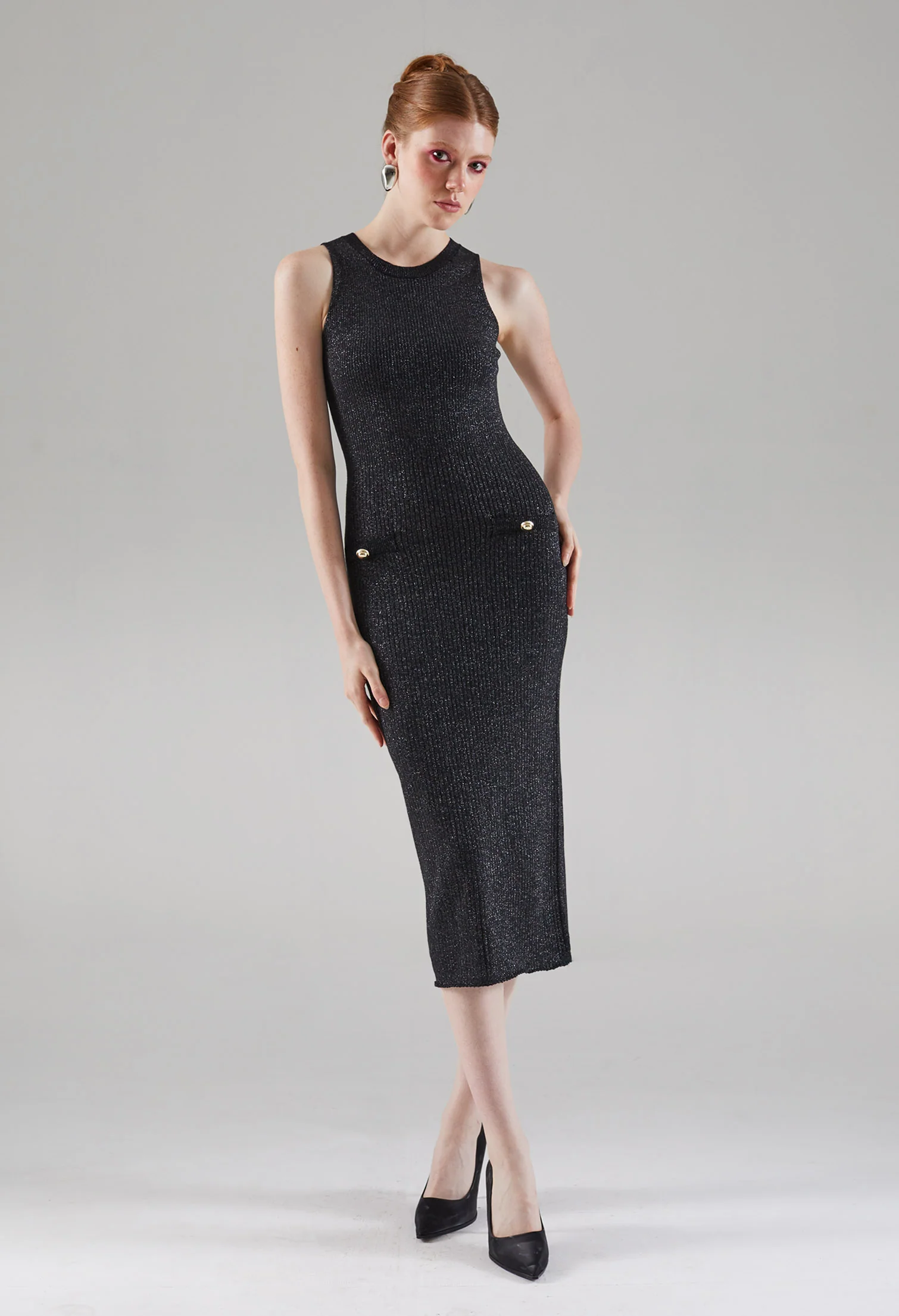 Sculpt Faux-Button Knitted Dress