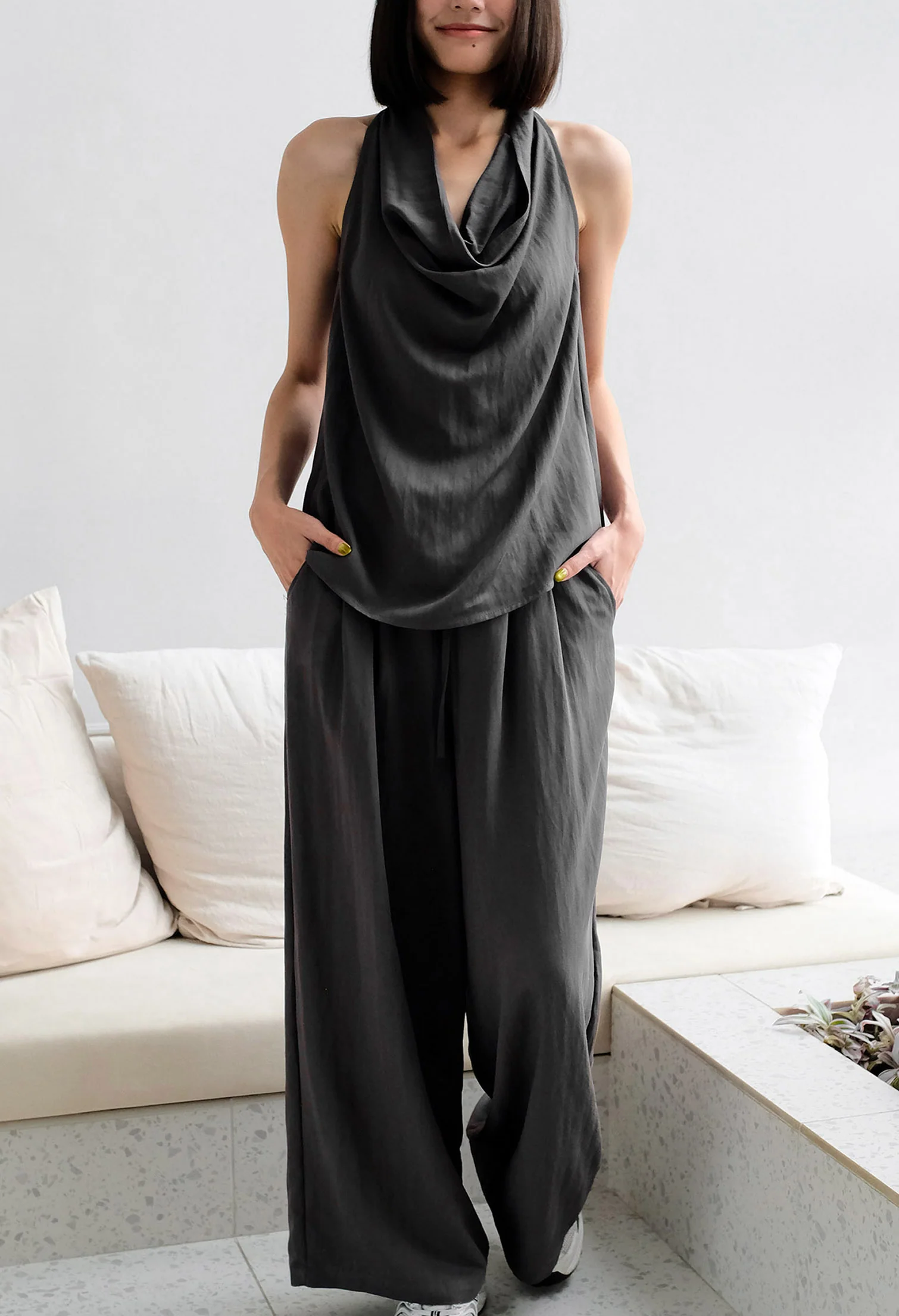 Sierra Drape Halter Top and Wide Cut Pants Two-piece