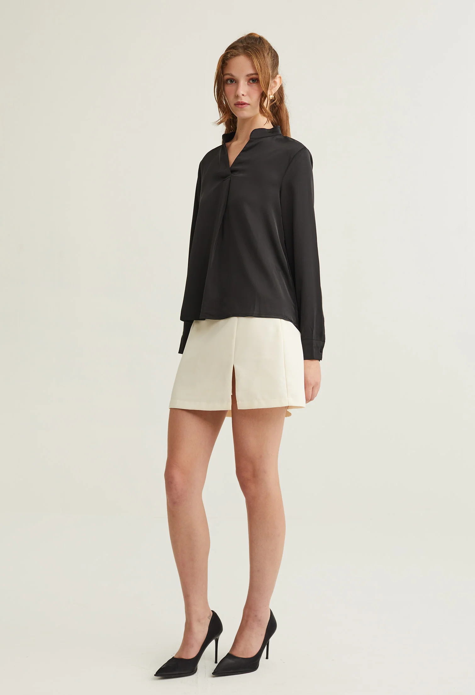 Satin Neck Accent Blouse