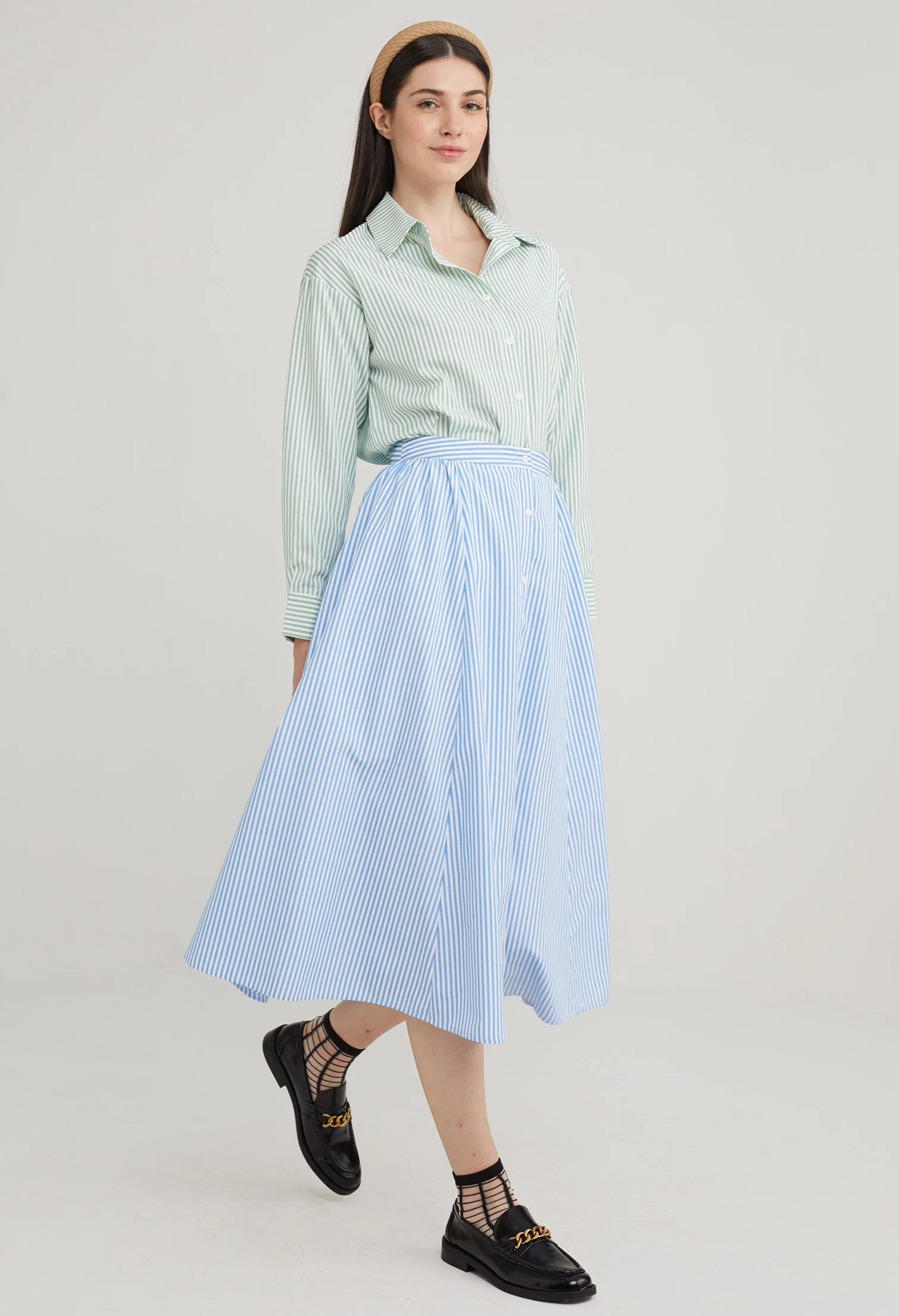 Picnic Striped Midi Skirt