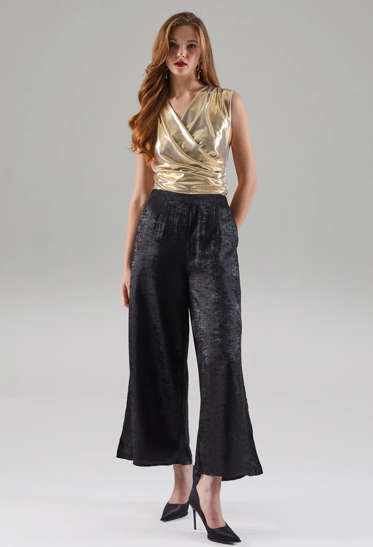 Velvet Glow Textured Wide Leg Trousers