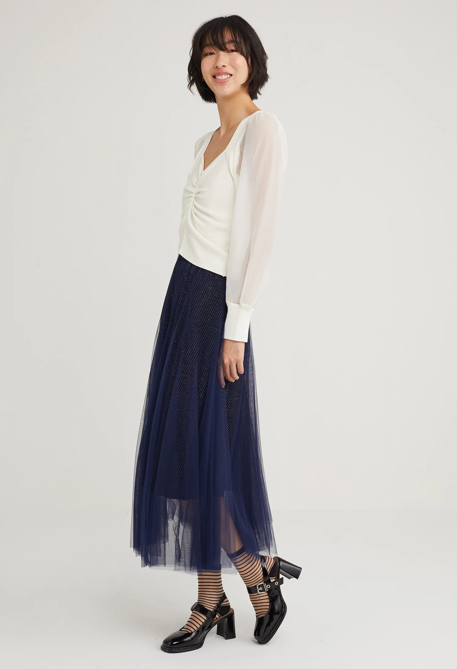 Sheer Balloon Sleeve Princess Blouse