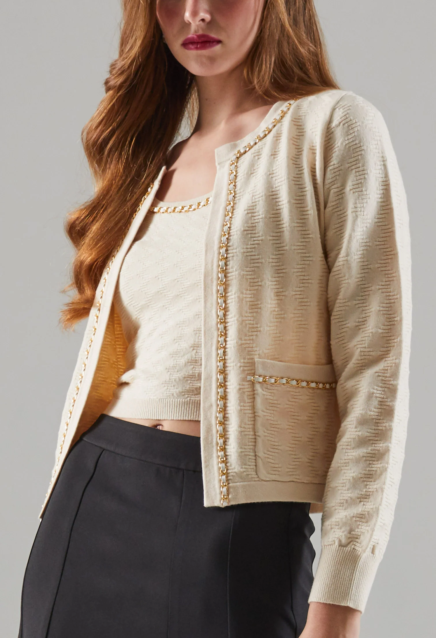 Faux Chained Knitted Jacket