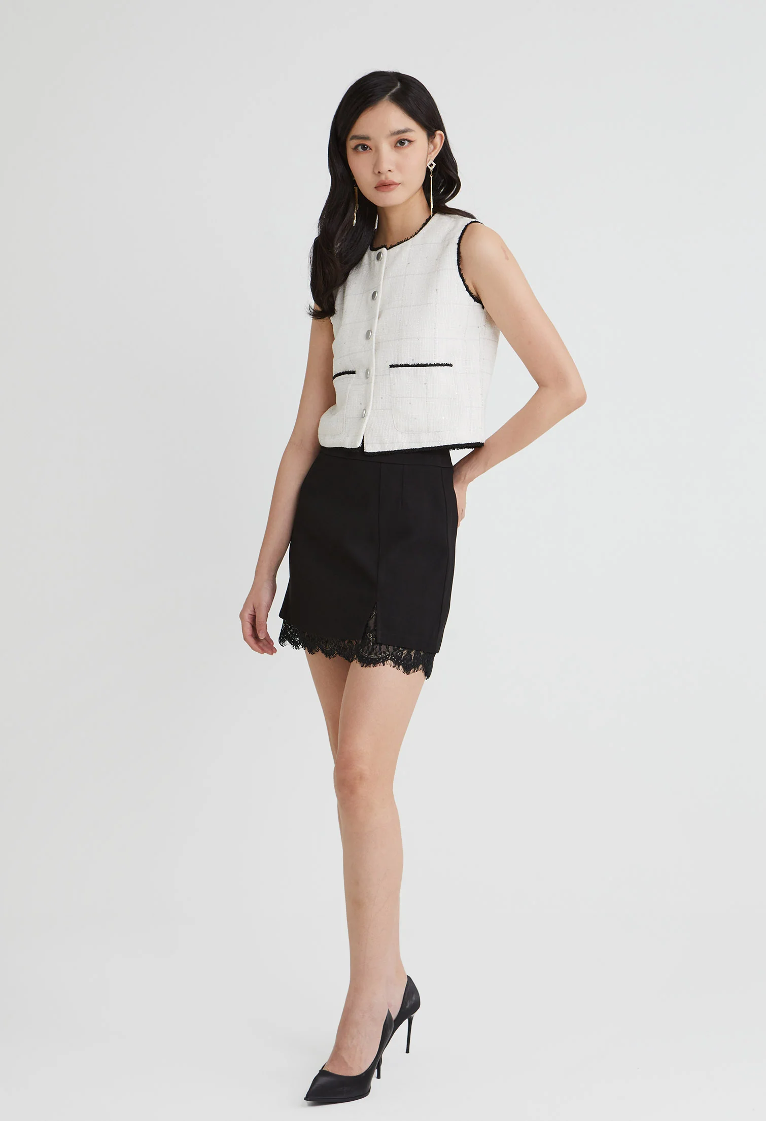 Tweed Charm Buttoned Sleeveless Top