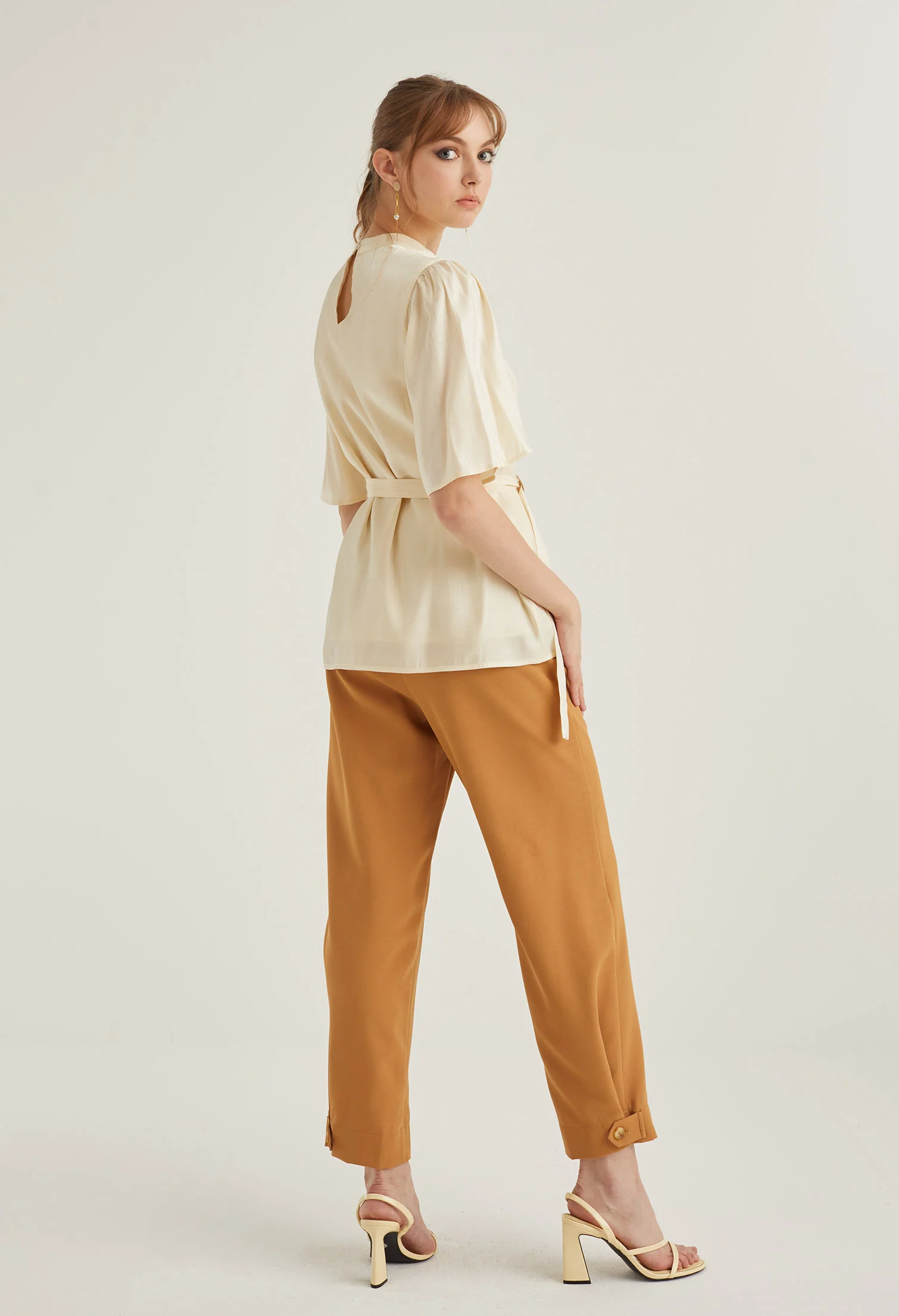 Mock Neck Belted Blouse