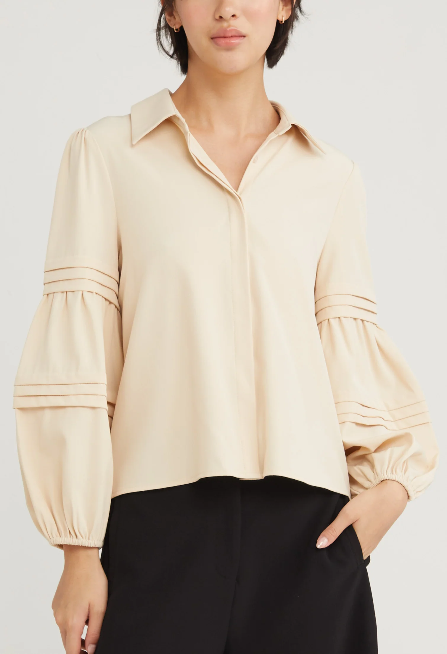 Striped Tiered Balloon Sleeve Blouse