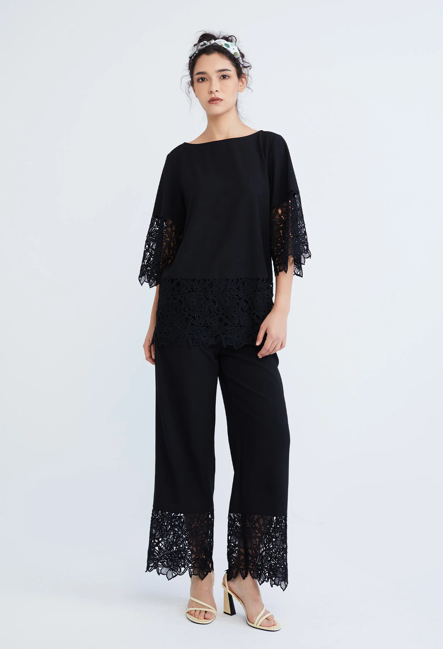 Peekaboo Guipure Lace Hemmed Straight Cut Pants