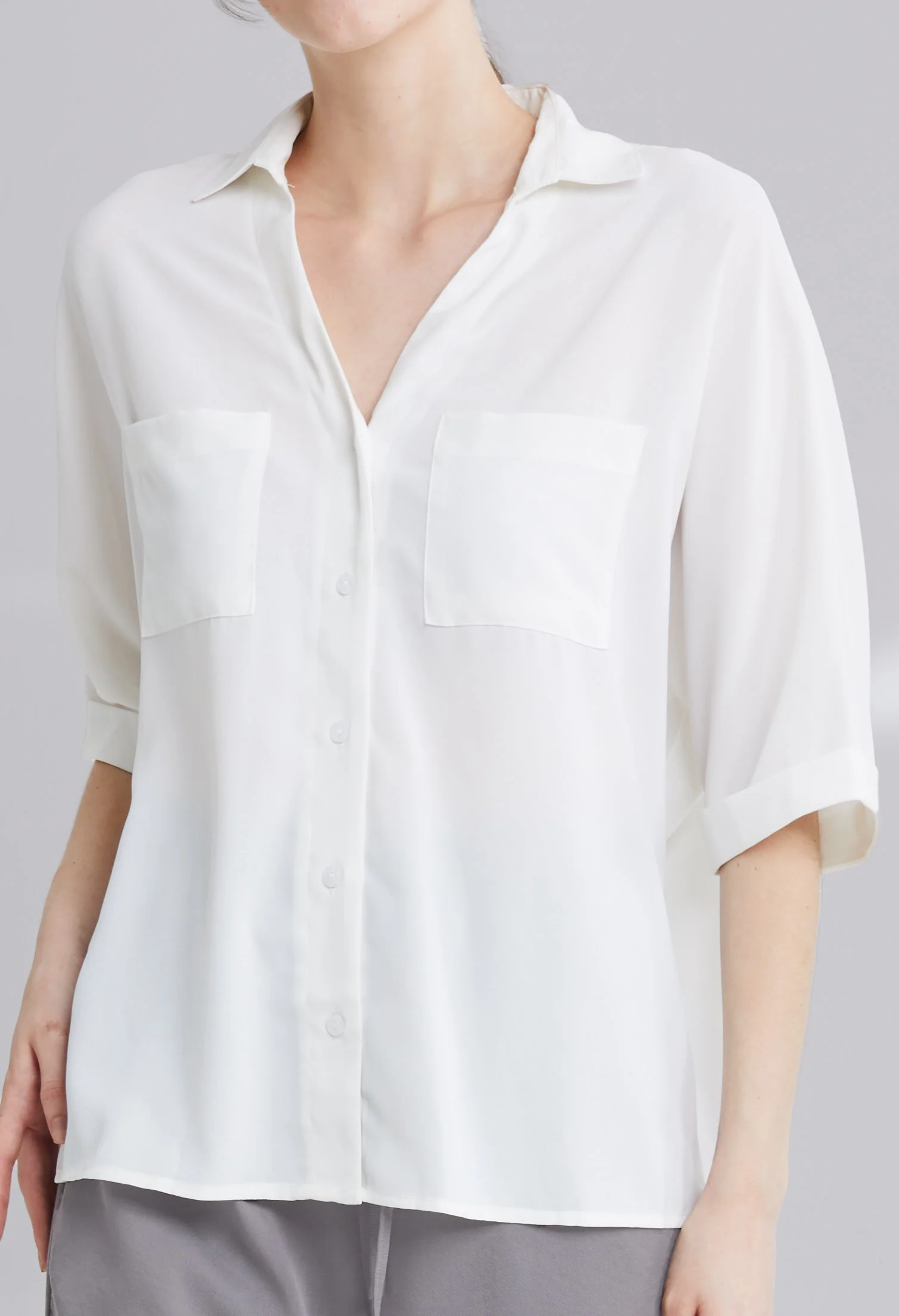 Casual Folded Cuff Sleeve Blouse