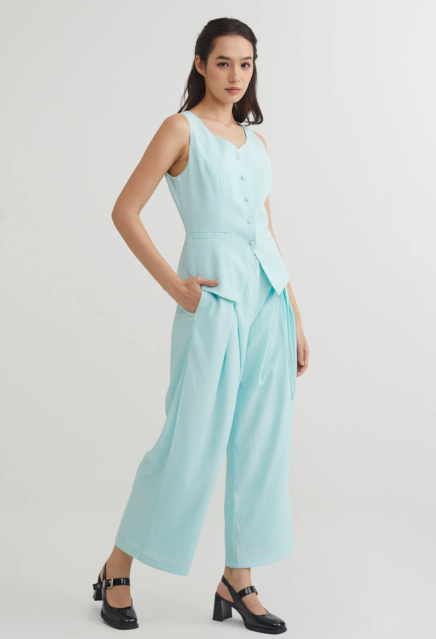 Foldover Pleat Straight Smart Pants