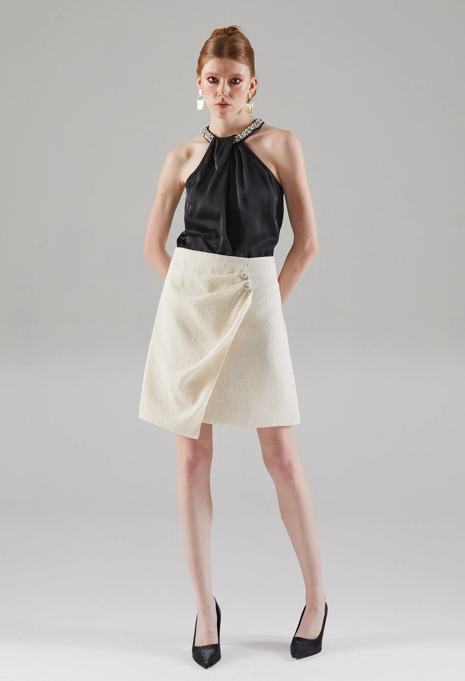 Rhinestone Faux Wrap Skirt