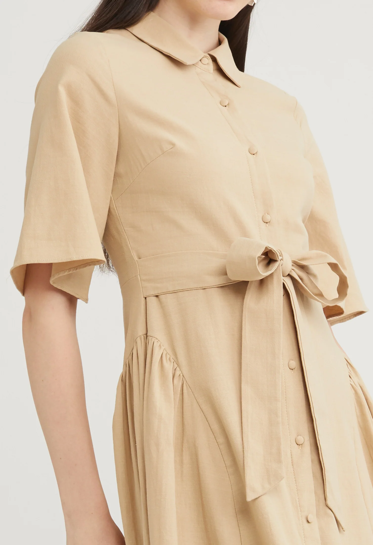 Tie Waist Collared Midi Dress