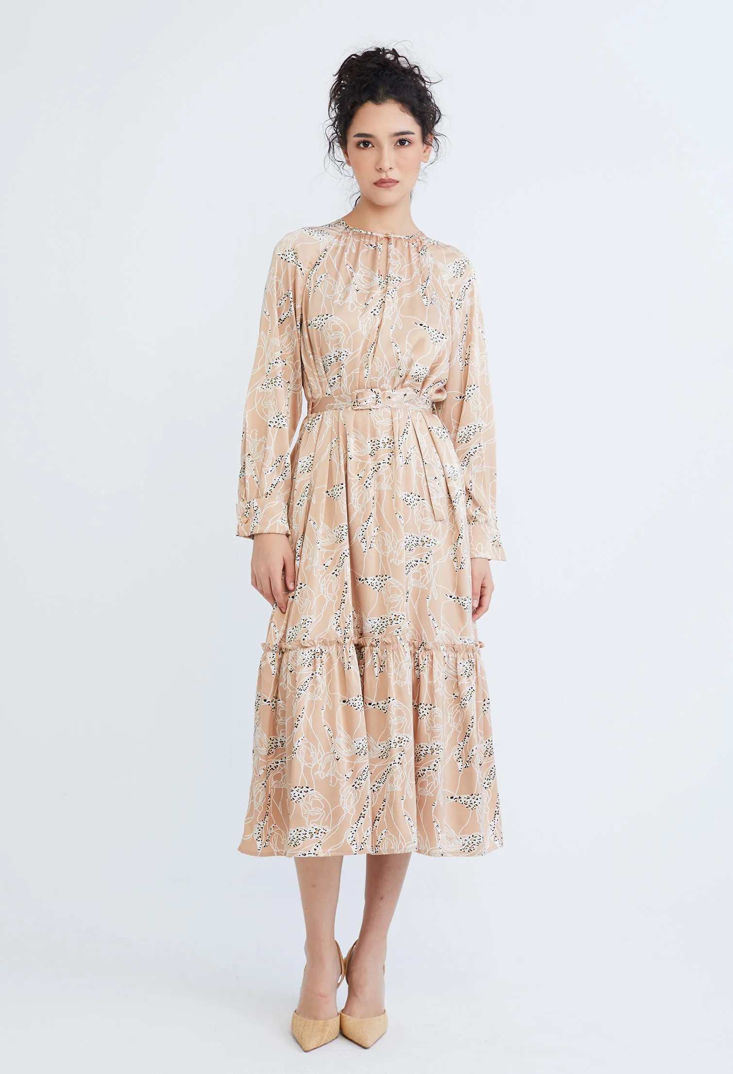 Abstract Allover Flora Belted Dress