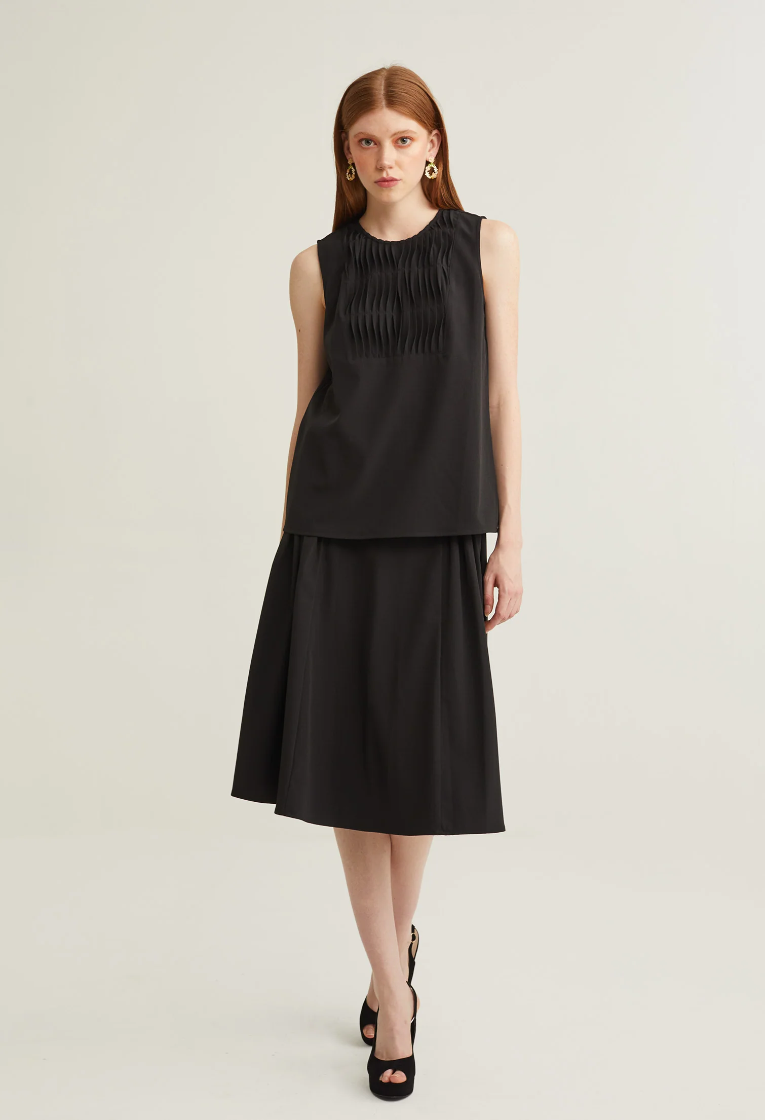 Twist Pleated Umbrella Midi Skirt