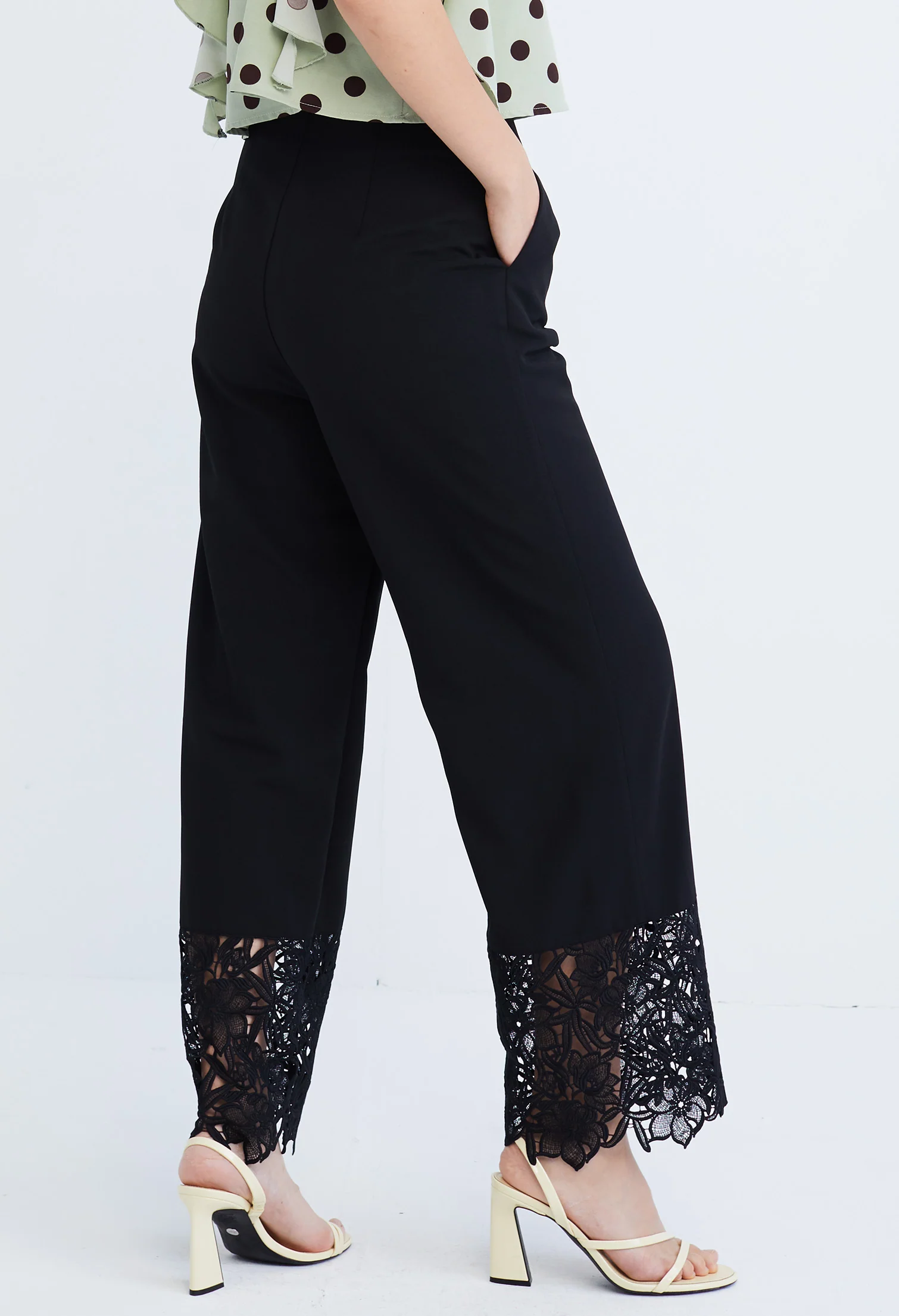 Peekaboo Guipure Lace Hemmed Straight Cut Pants