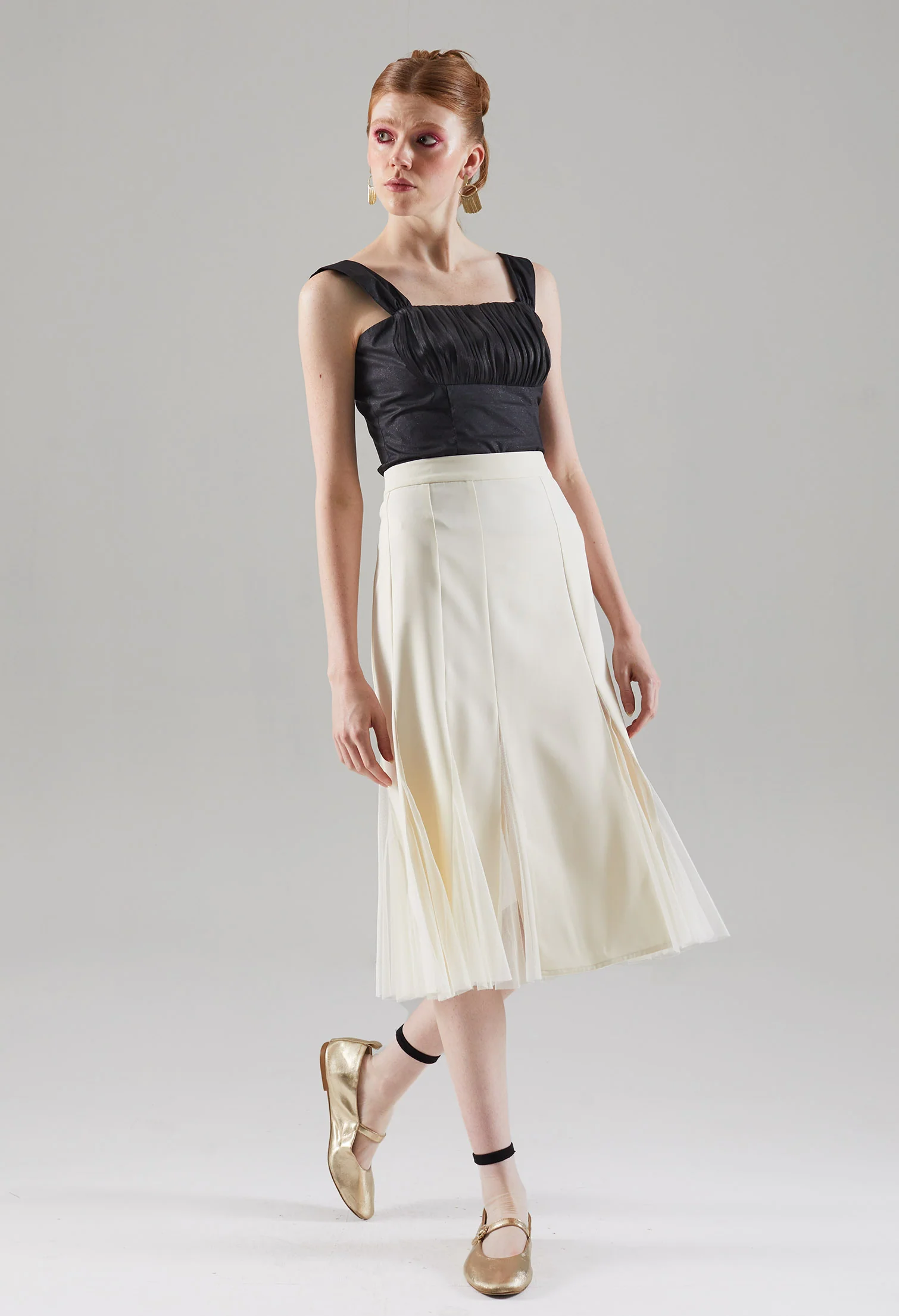 Semi-meshed Peekaboo Hem Midi Skirt
