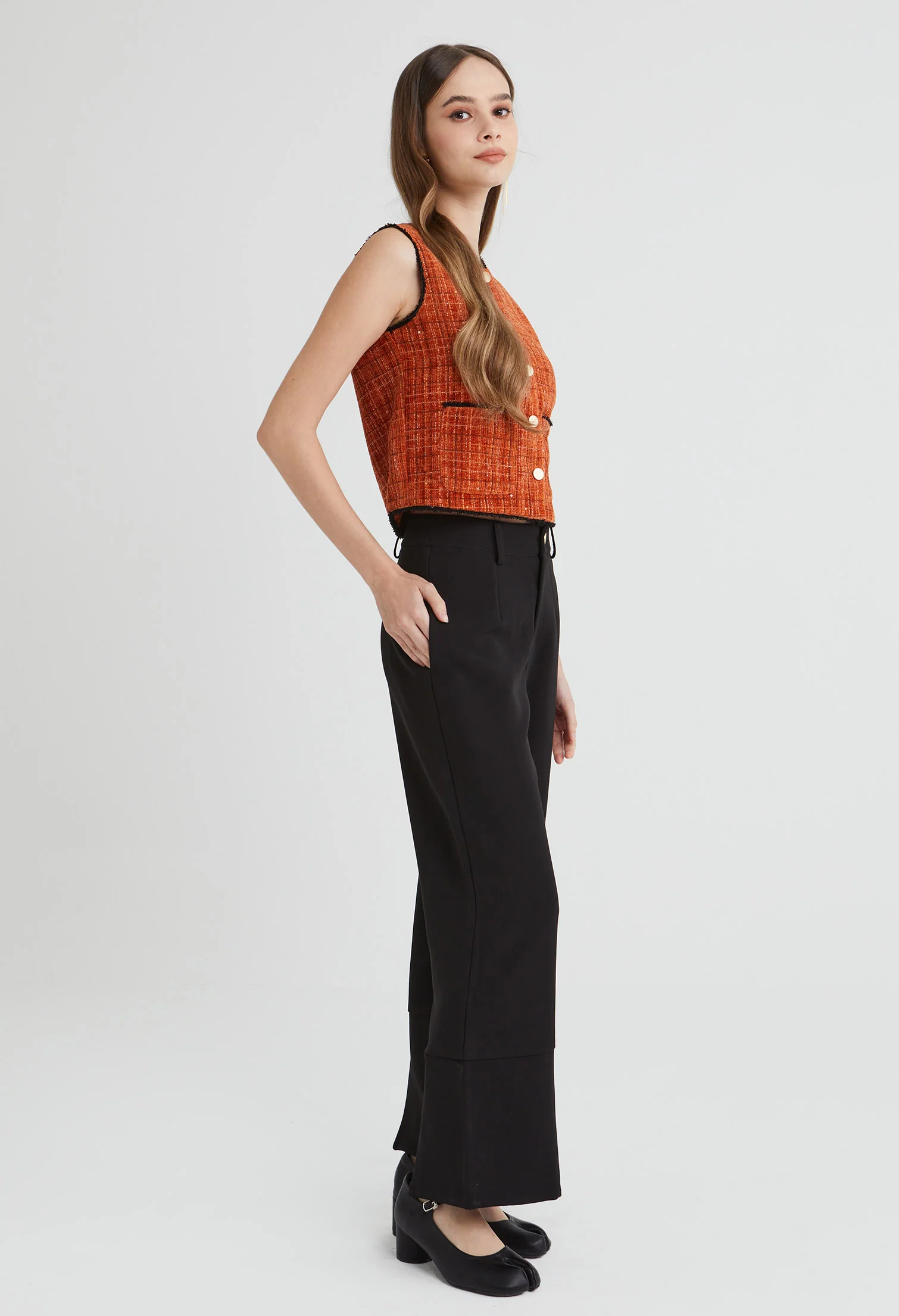Tweed Charm Buttoned Sleeveless Top