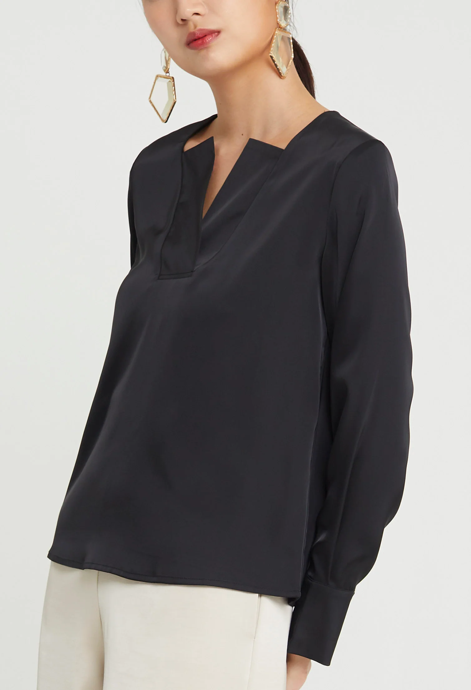 Duchess Satin Reversed Collar Top