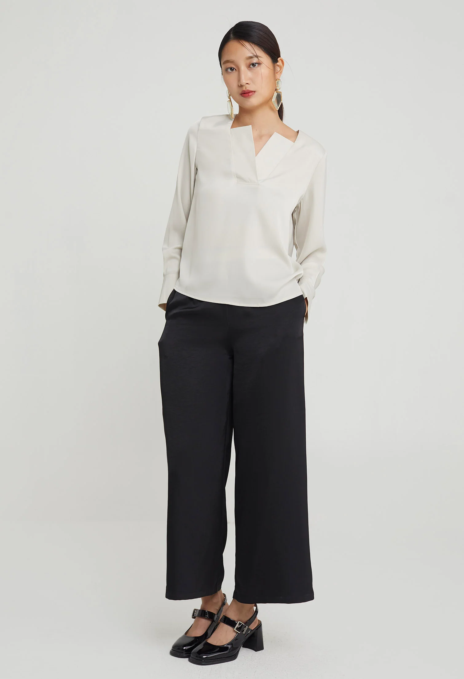 Duchess Satin Reversed Collar Top