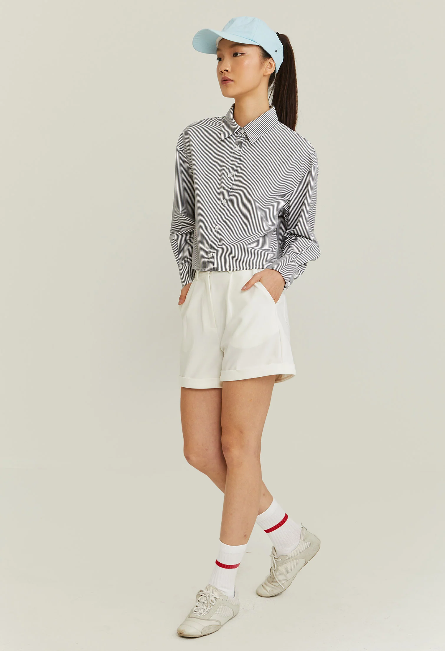 Cropped Pinstripe Blouse