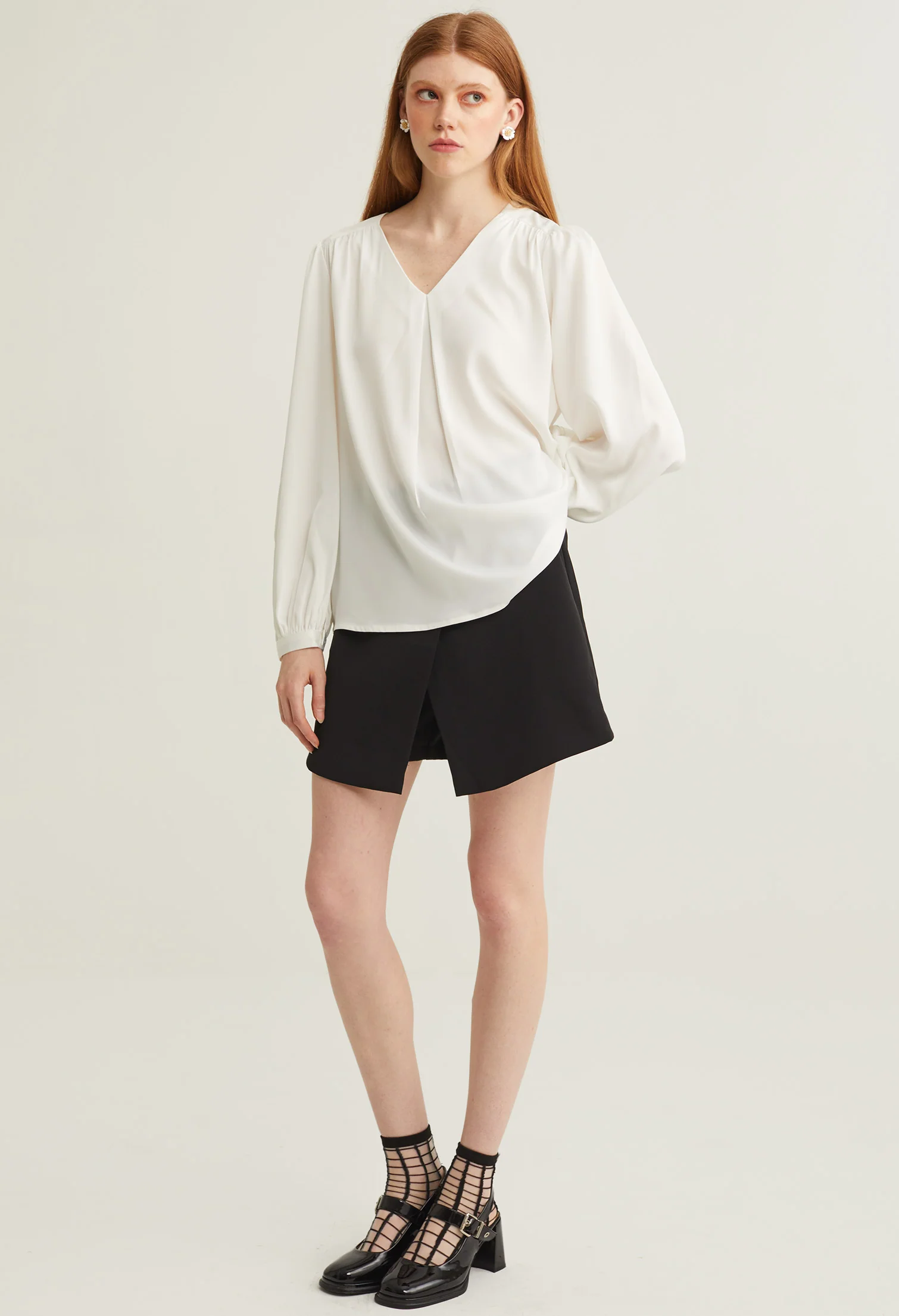 Satin V-Neck Long Sleeves Blouse