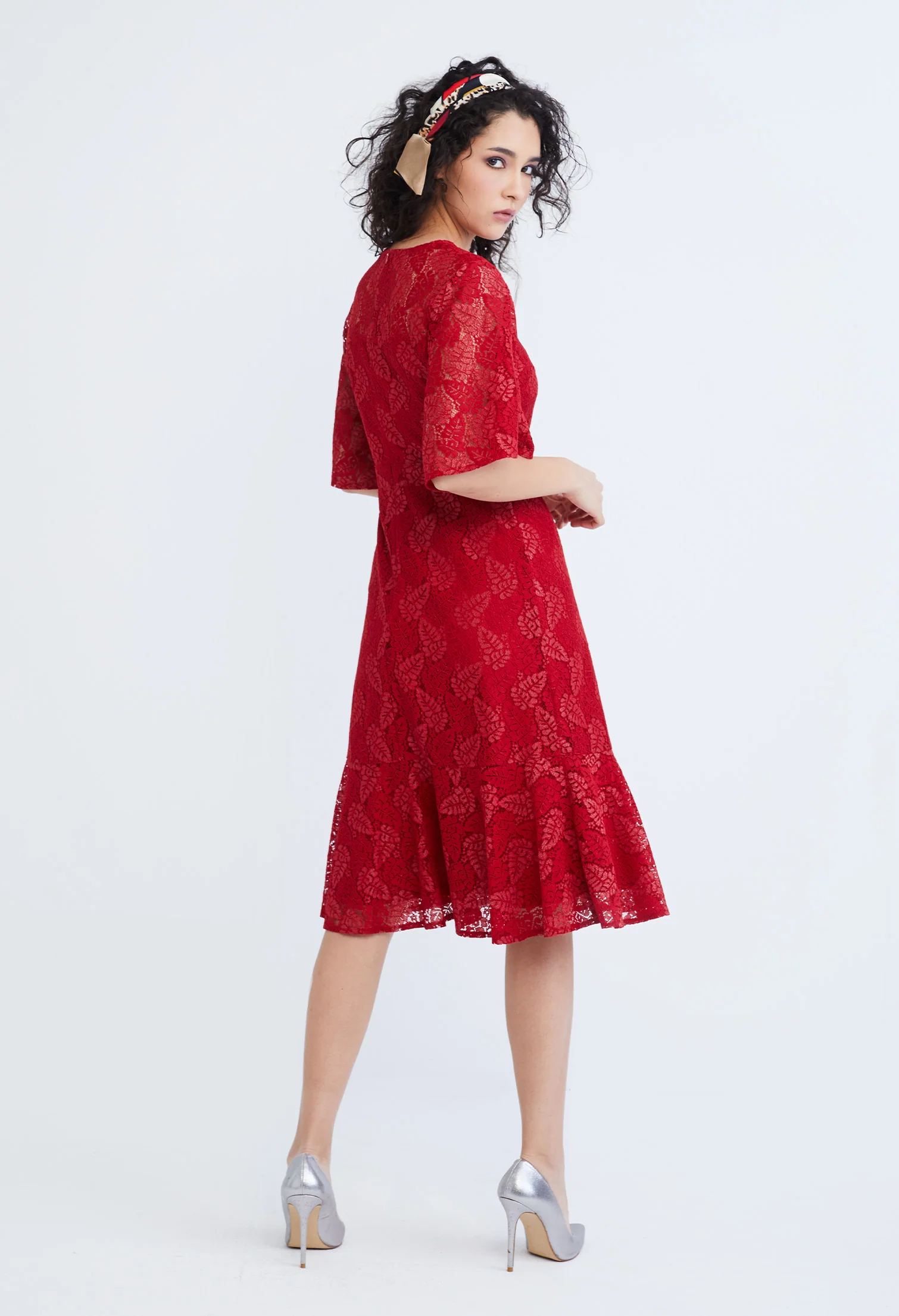 Lace Pearl Belted Cocktail Dress