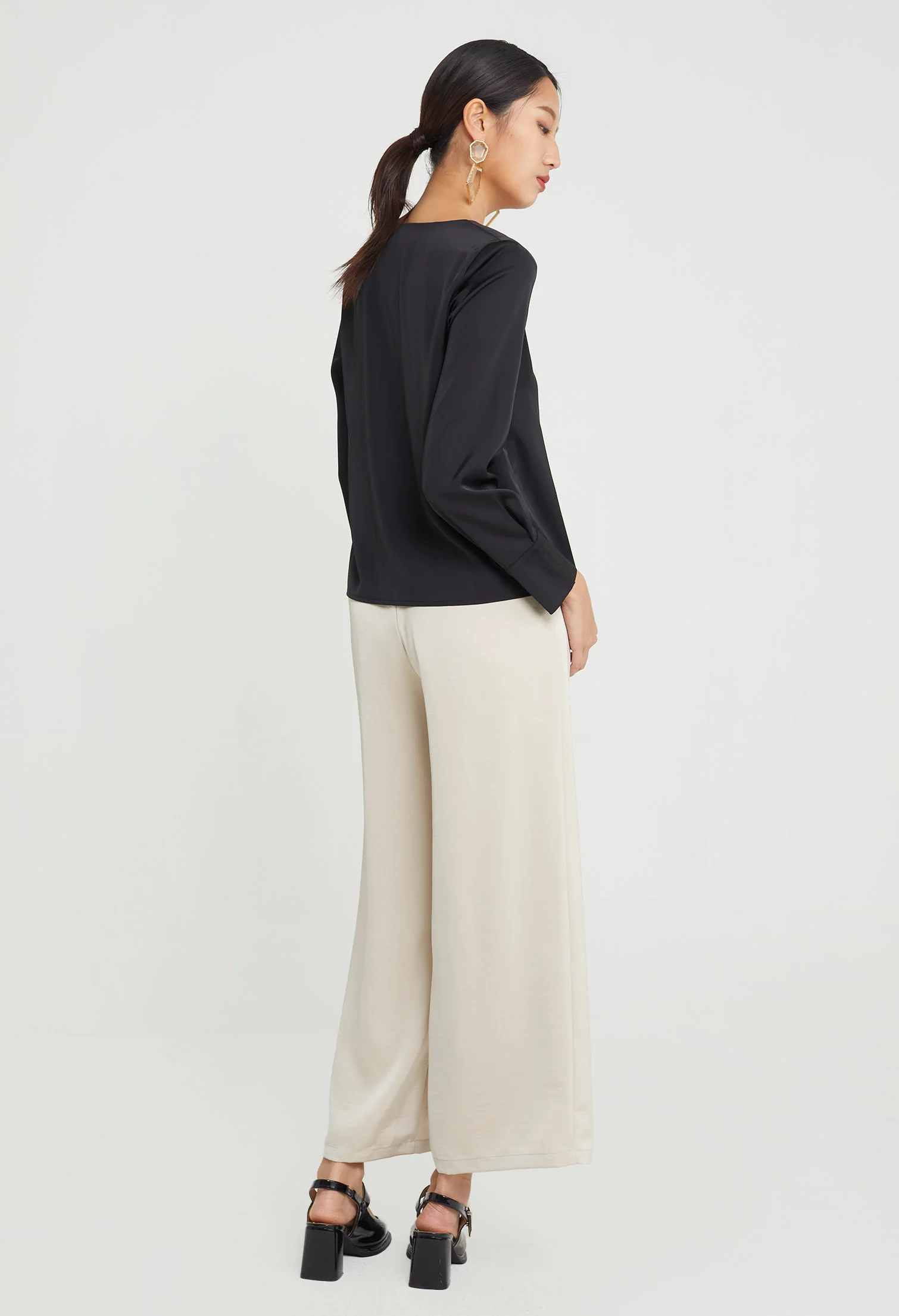 Duchess Satin Reversed Collar Top