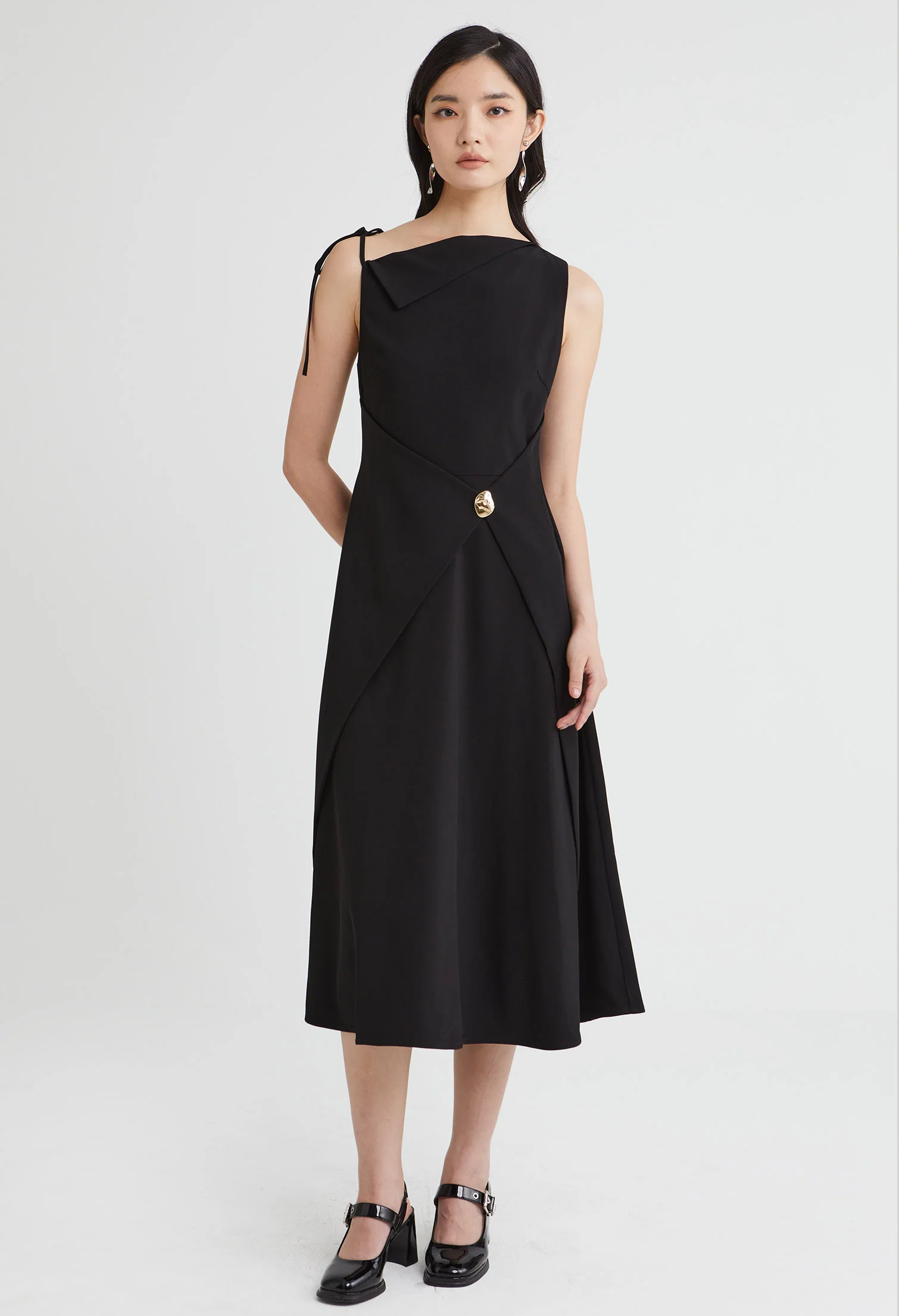 Asymmetric Drape Midi Dress