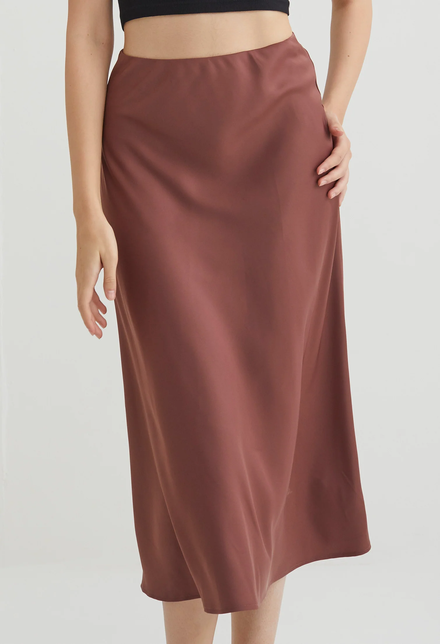 Midi Satin A-Line Skirt