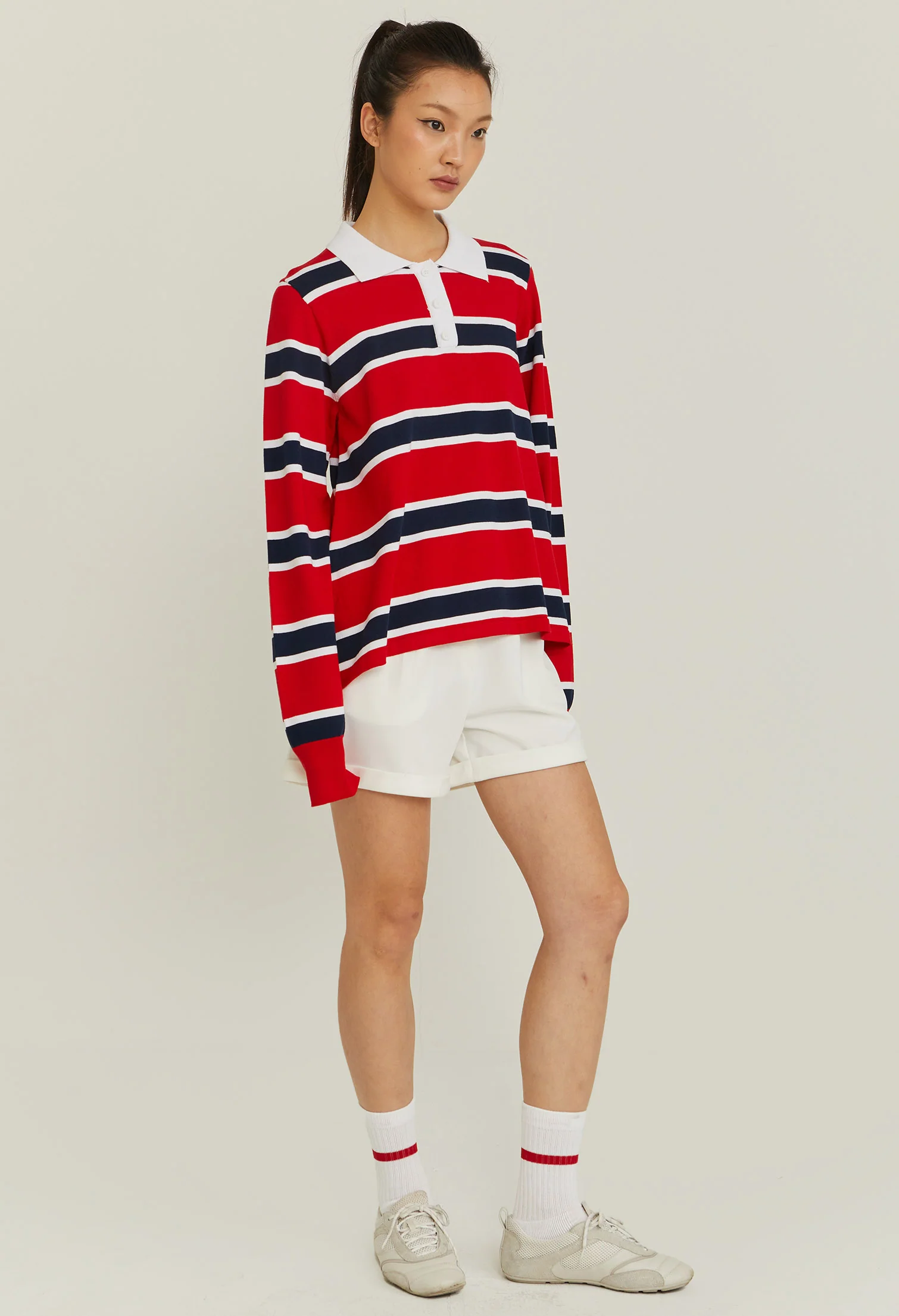 Striped Long-sleeve Varsity Polo-T