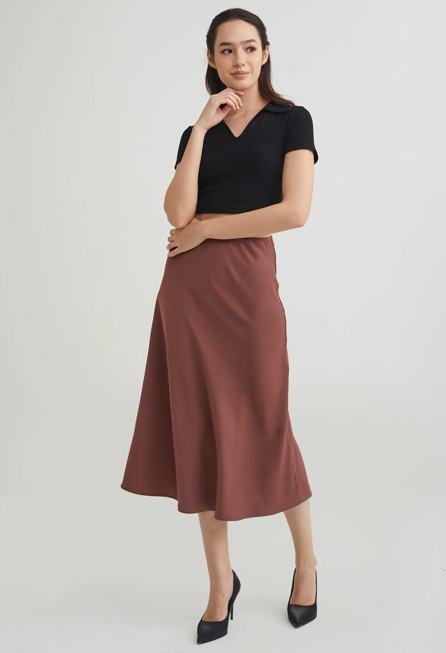 Midi Satin A-Line Skirt
