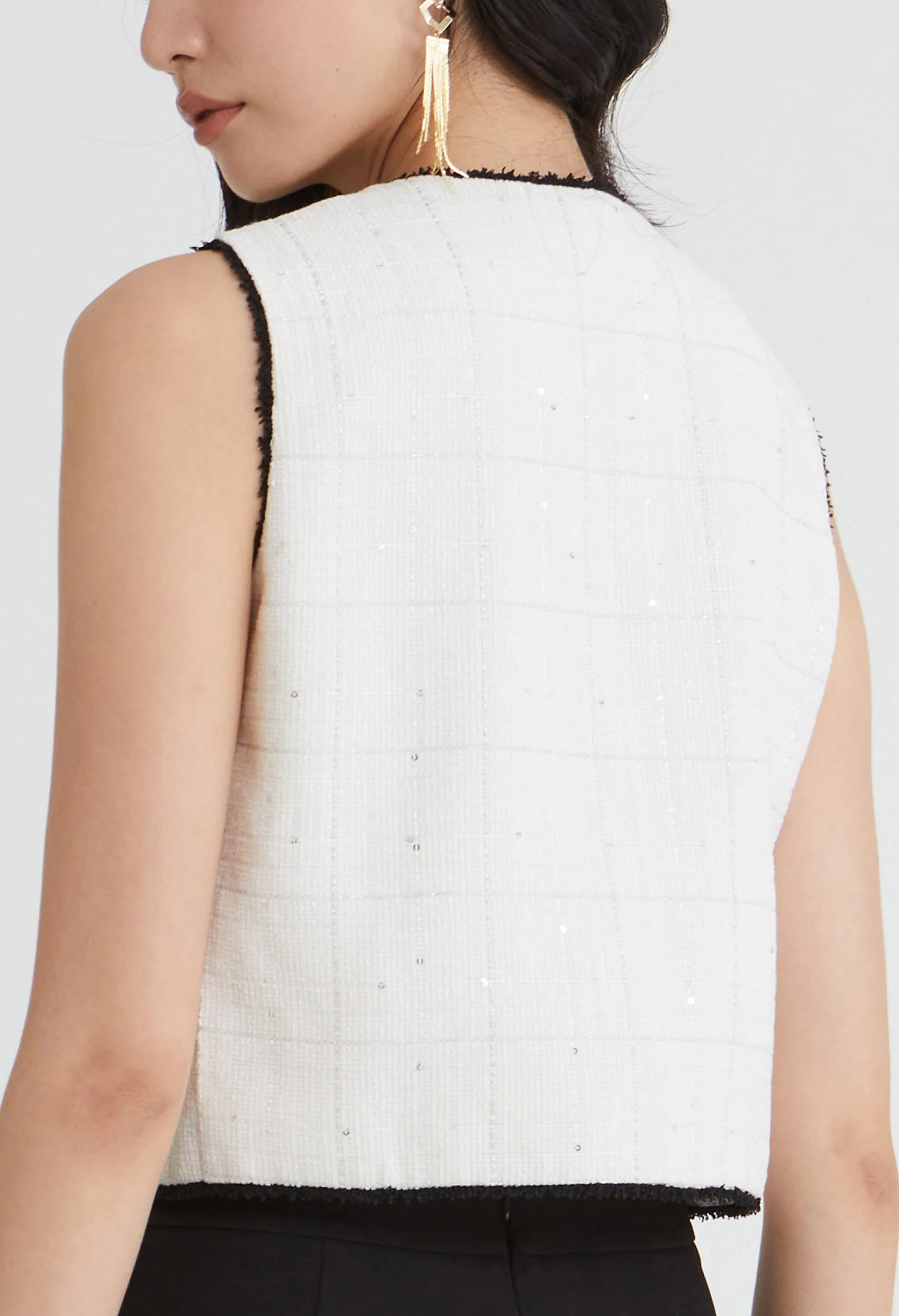 Tweed Charm Buttoned Sleeveless Top