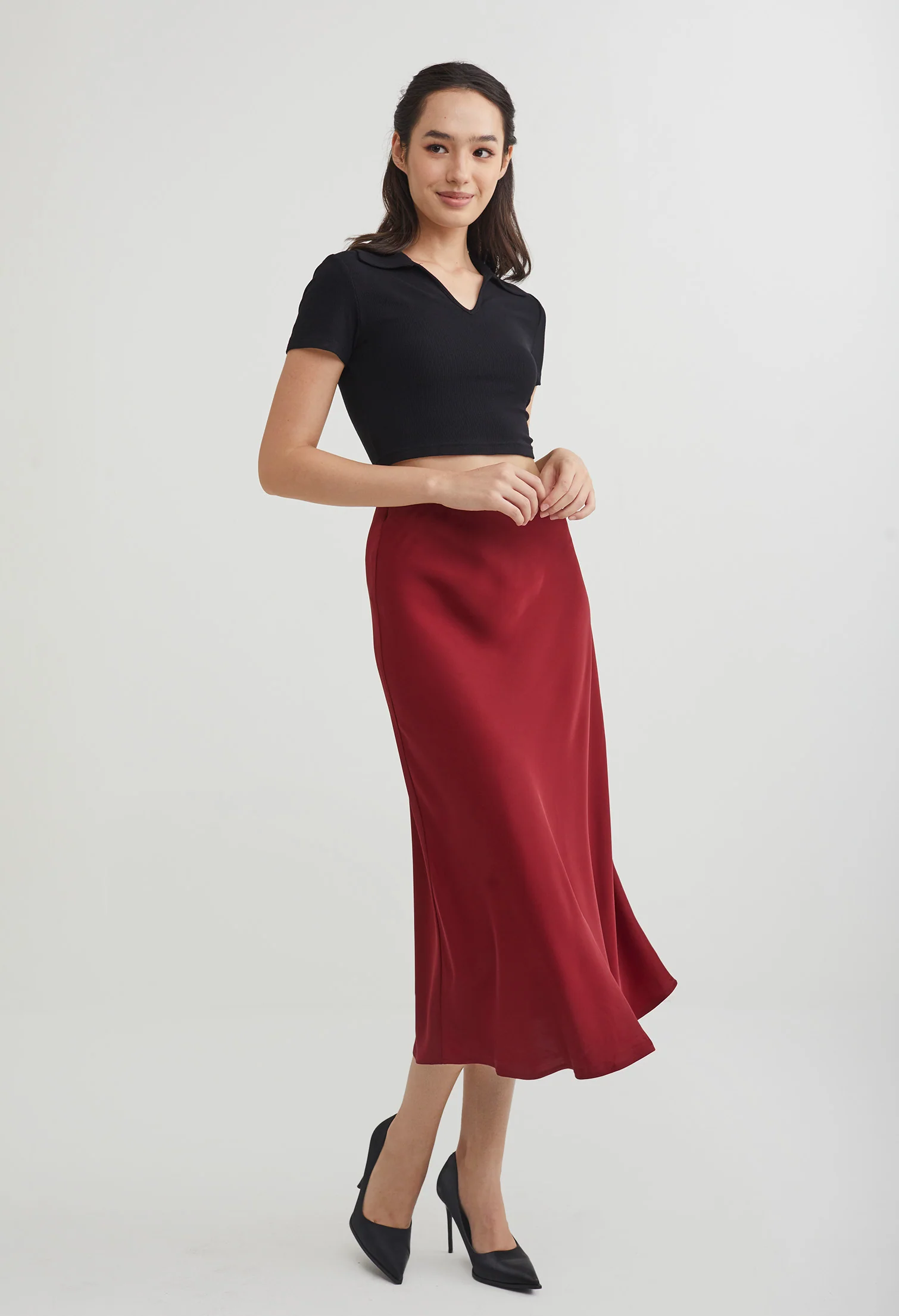 Midi Satin A-Line Skirt
