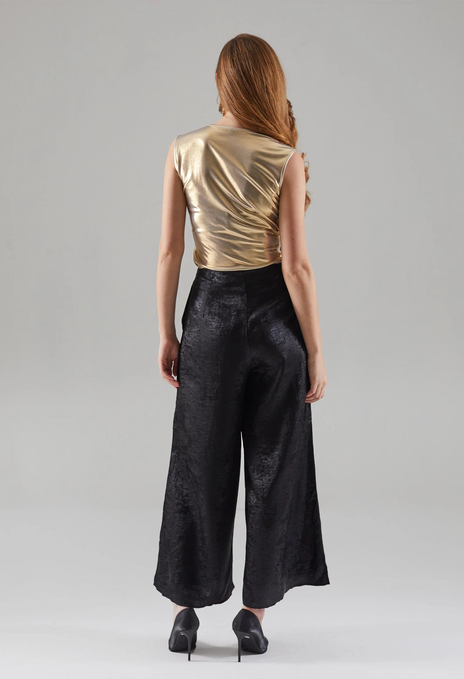 Velvet Glow Textured Wide Leg Trousers