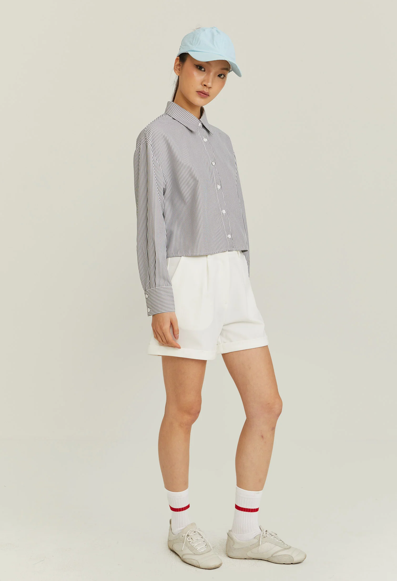 Cropped Pinstripe Blouse