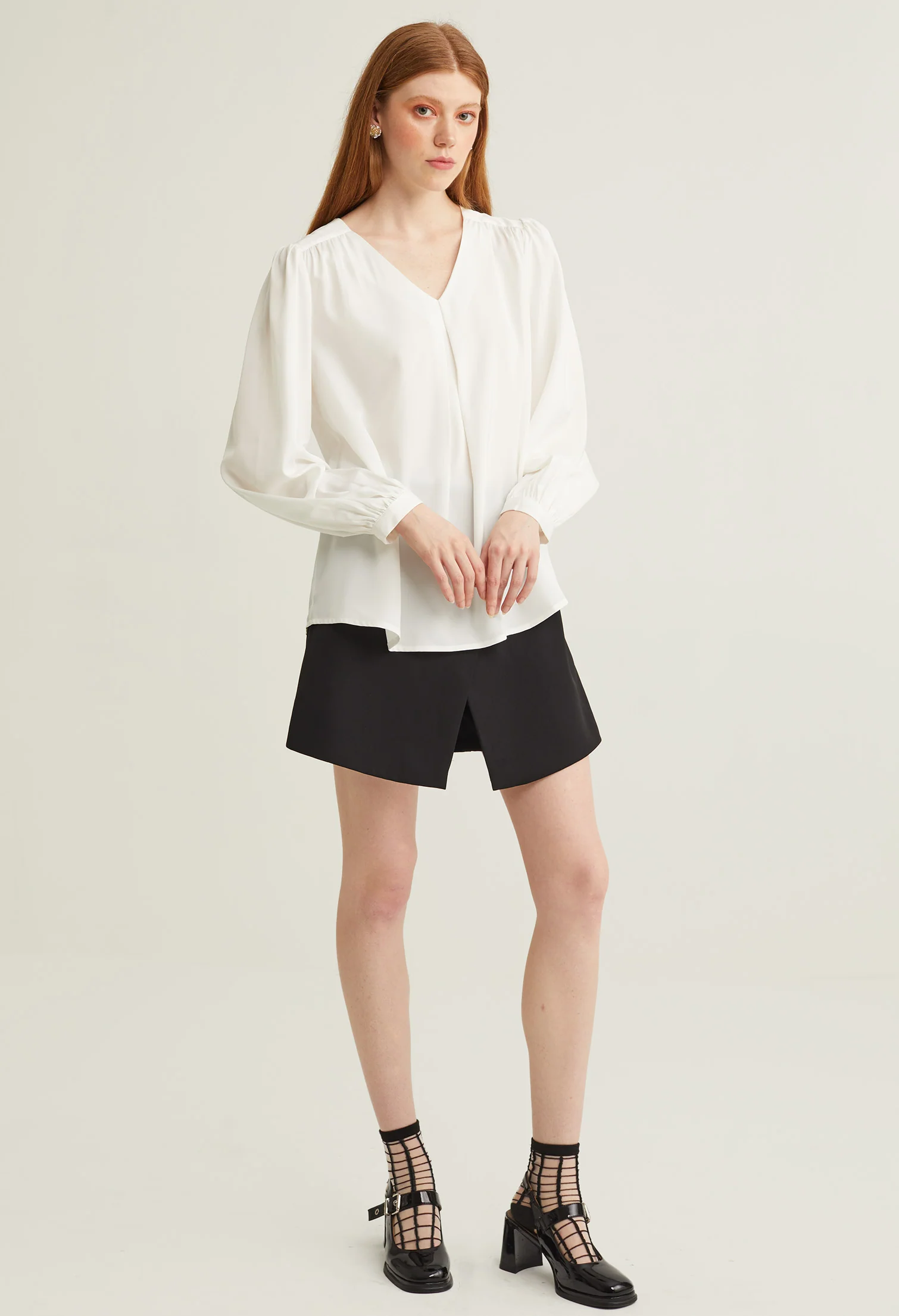 Satin V-Neck Long Sleeves Blouse