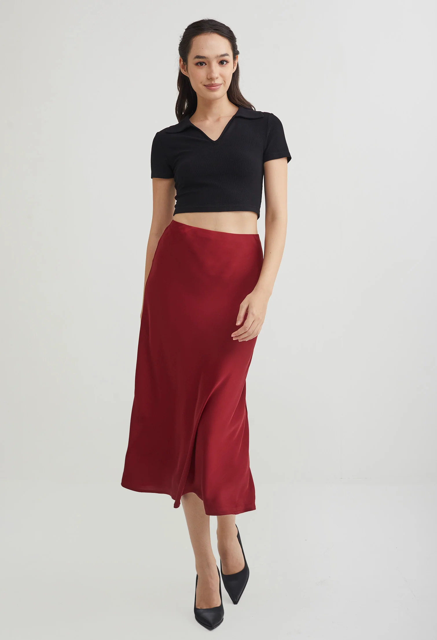 Midi Satin A-Line Skirt
