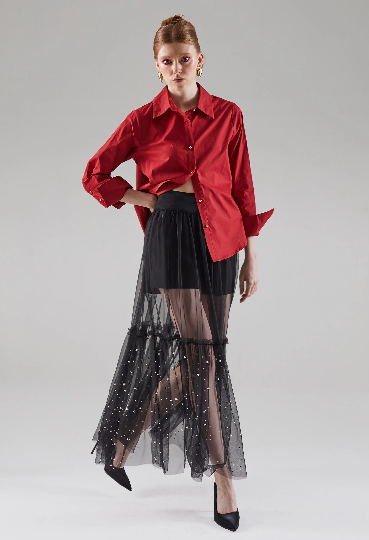 Slick Metallic Button Blouse