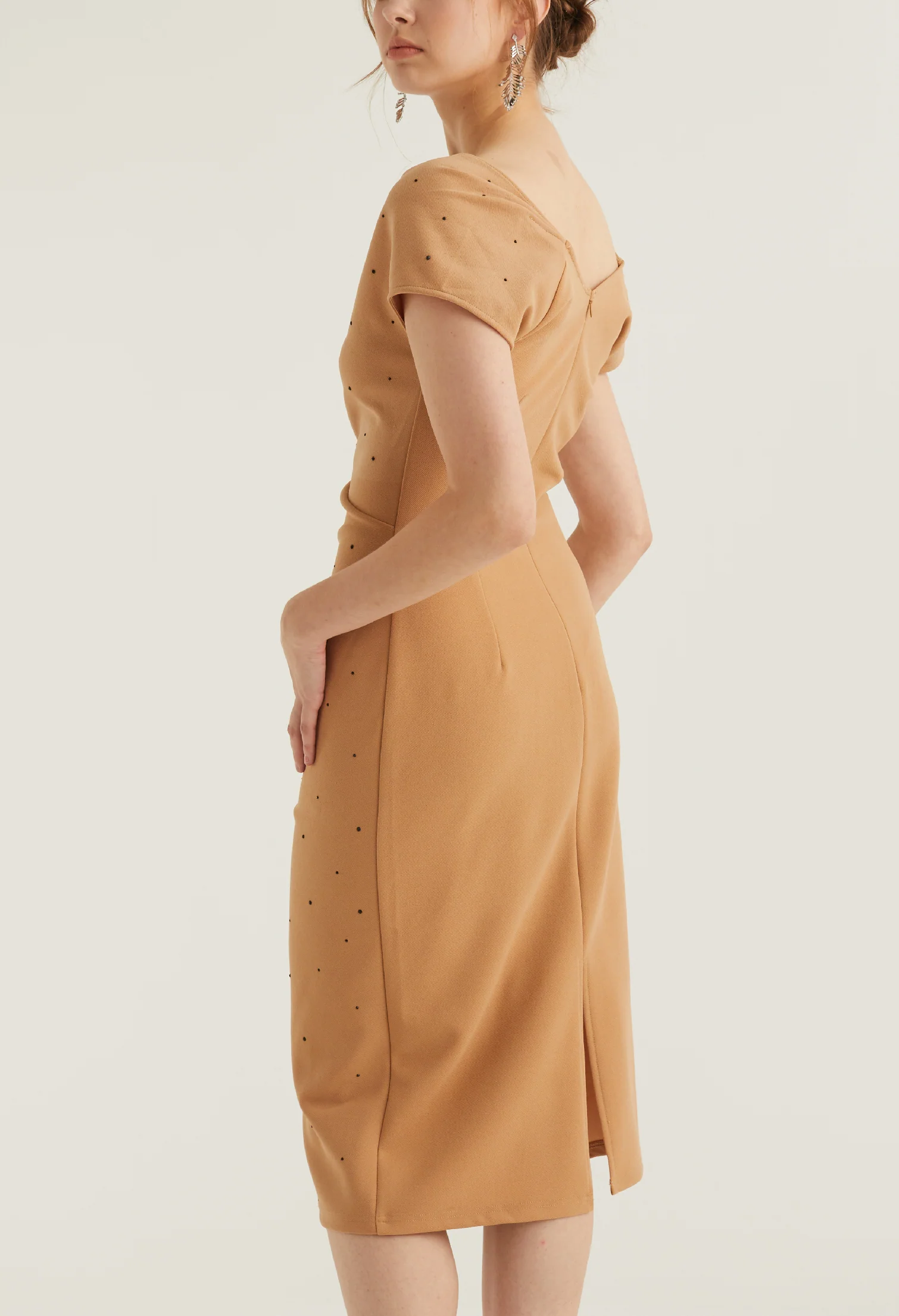 Cowl Neck Side Ruched Midi Dress