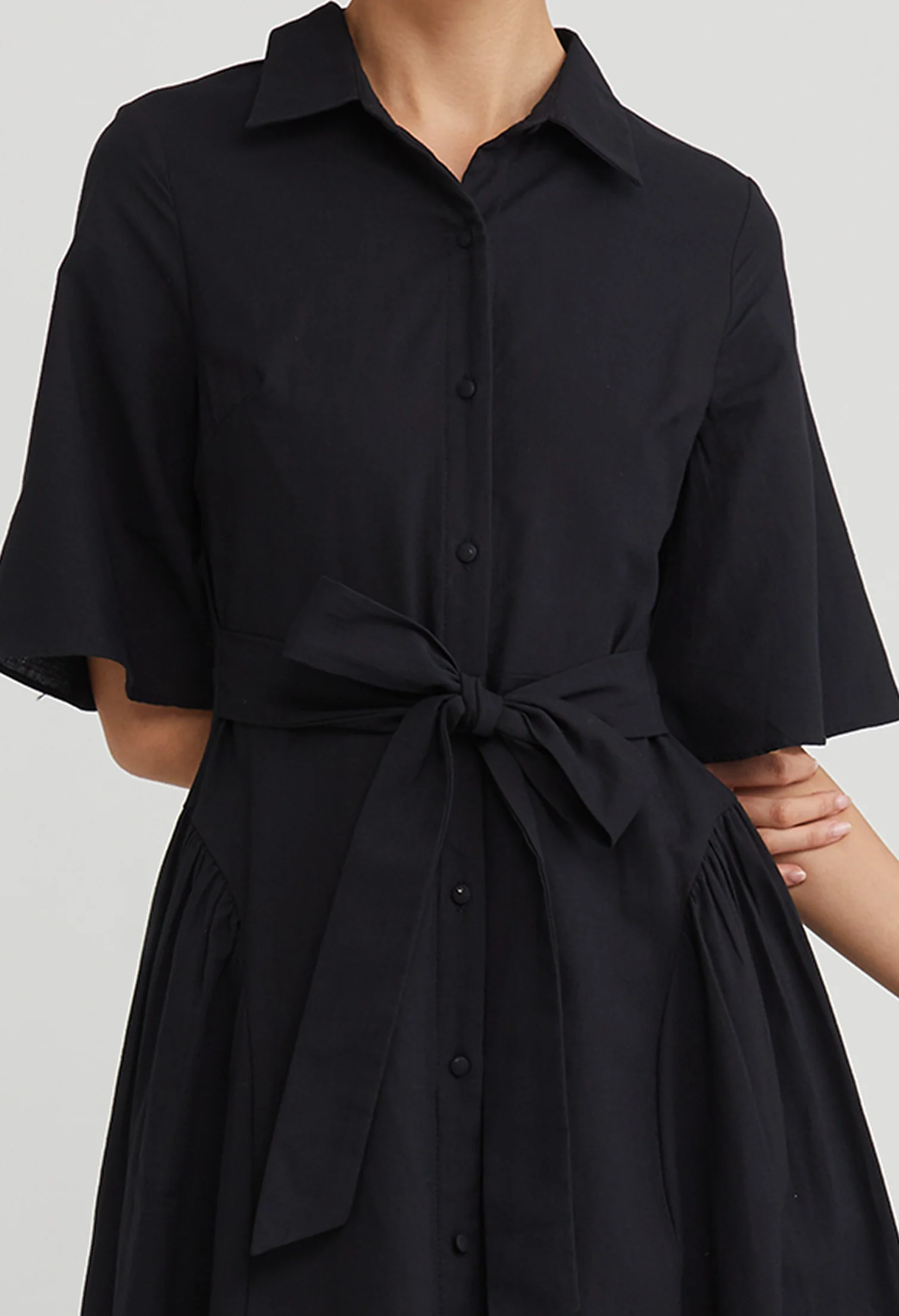 Tie Waist Collared Midi Dress