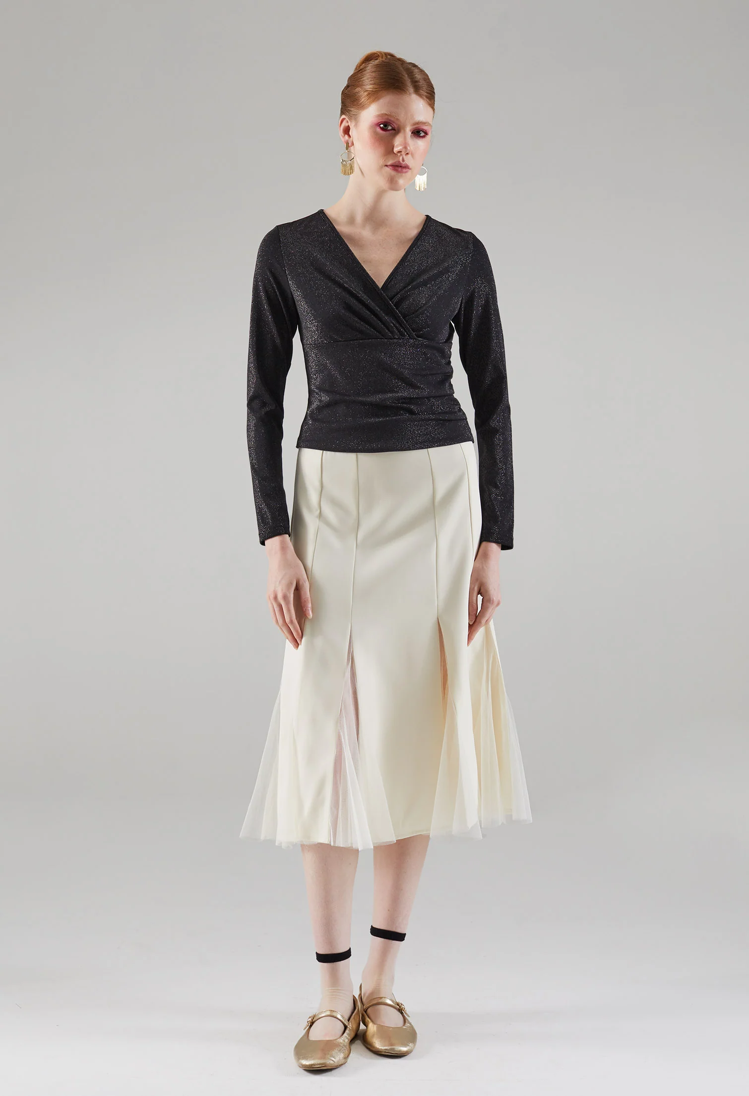 Glittery Surplice Neckline Top