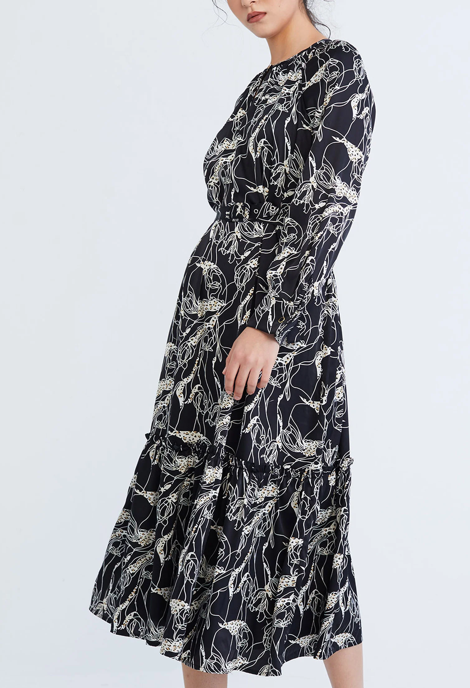 Abstract Allover Flora Belted Dress