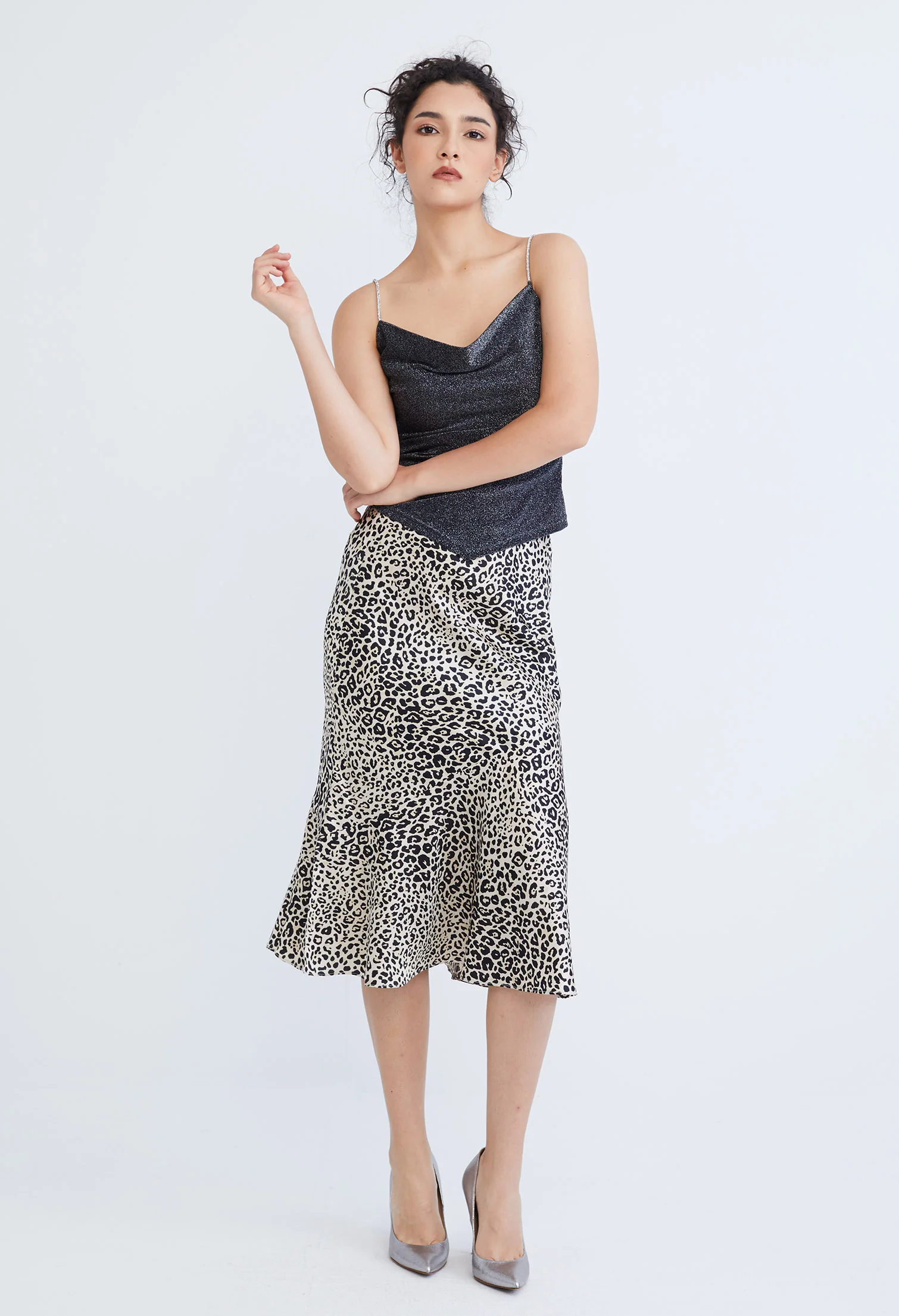 Starlight Glitter Silver Strap Cowl Top