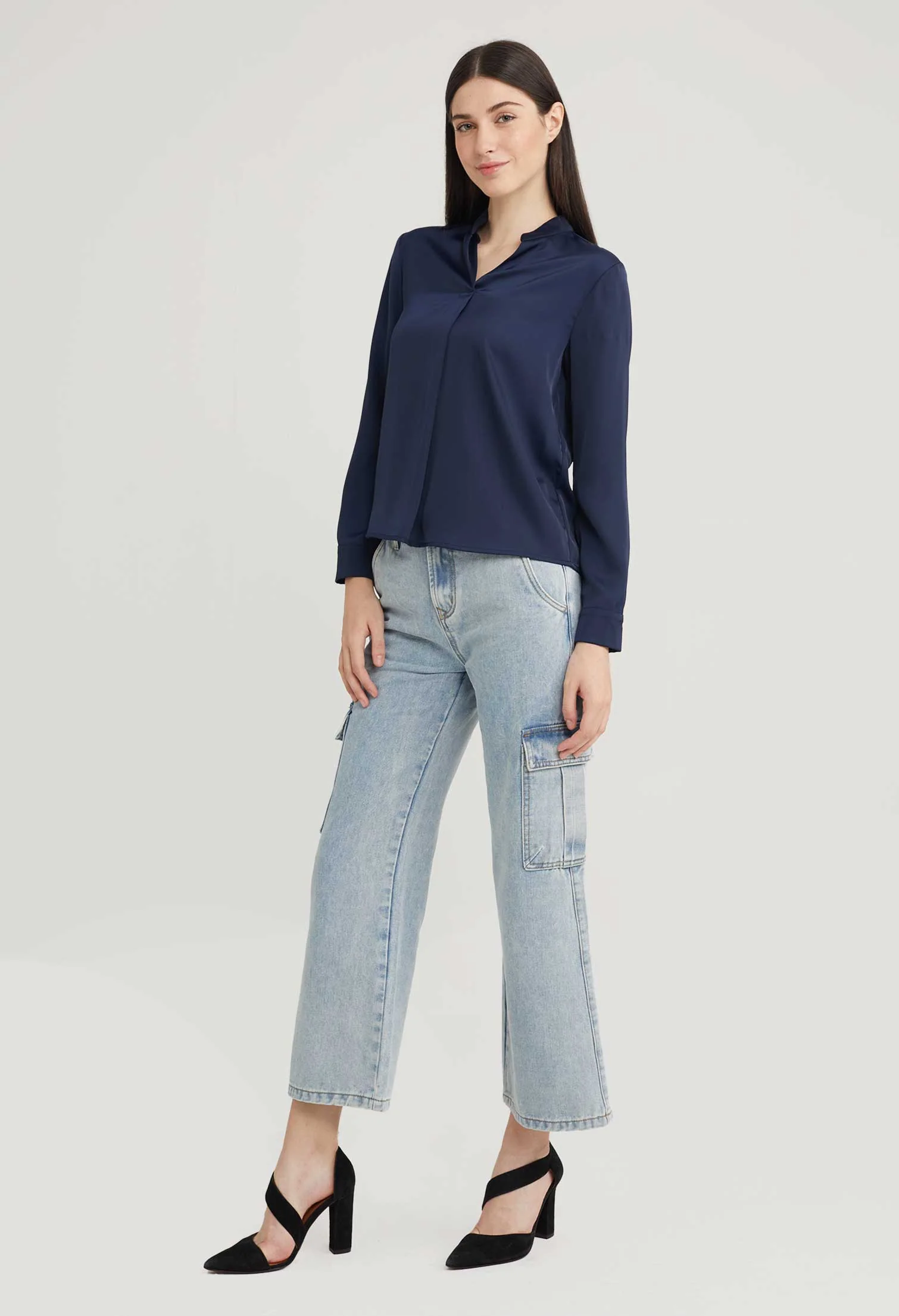 Satin Neck Accent Blouse