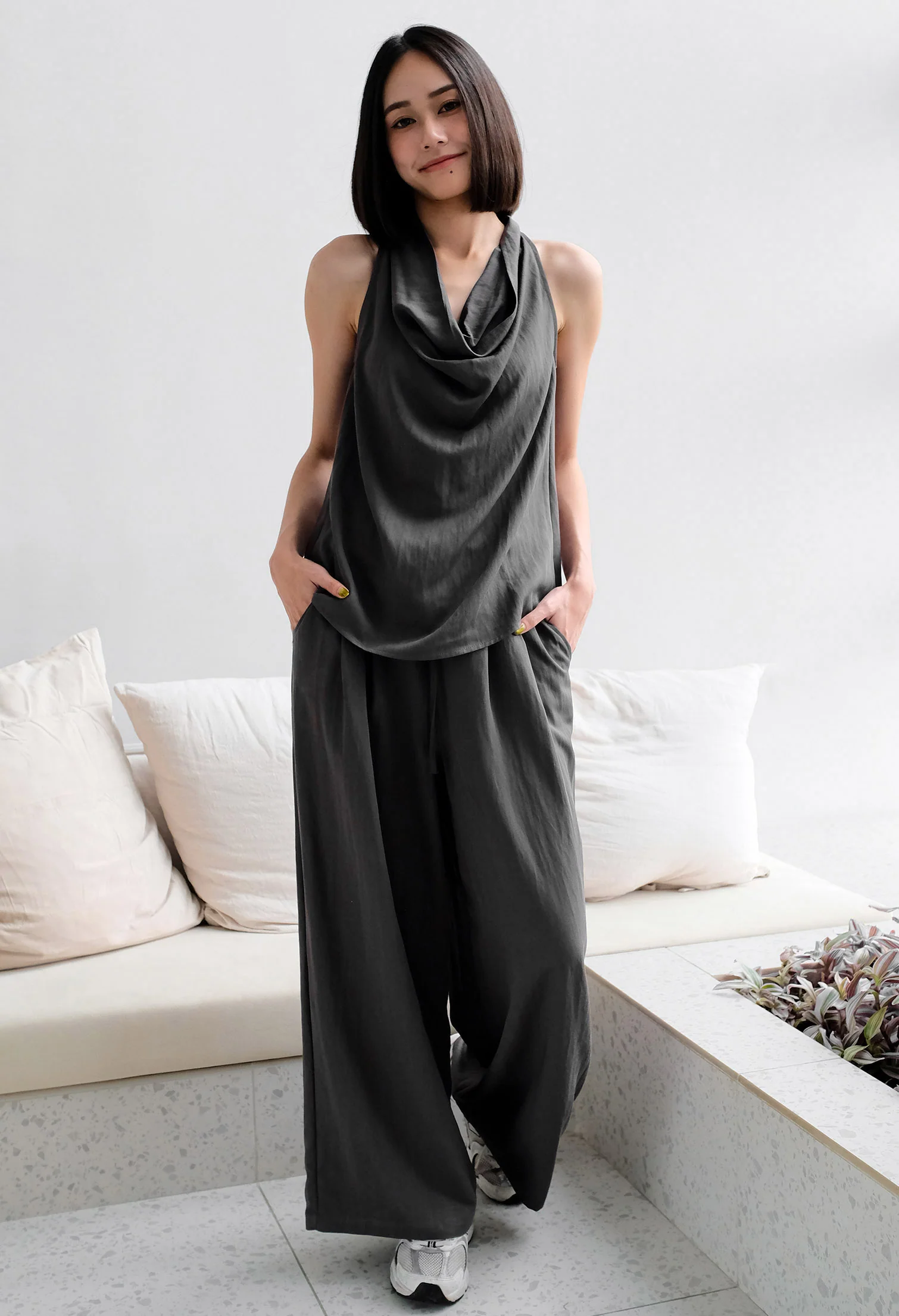 Sierra Drape Halter Top and Wide Cut Pants Two-piece