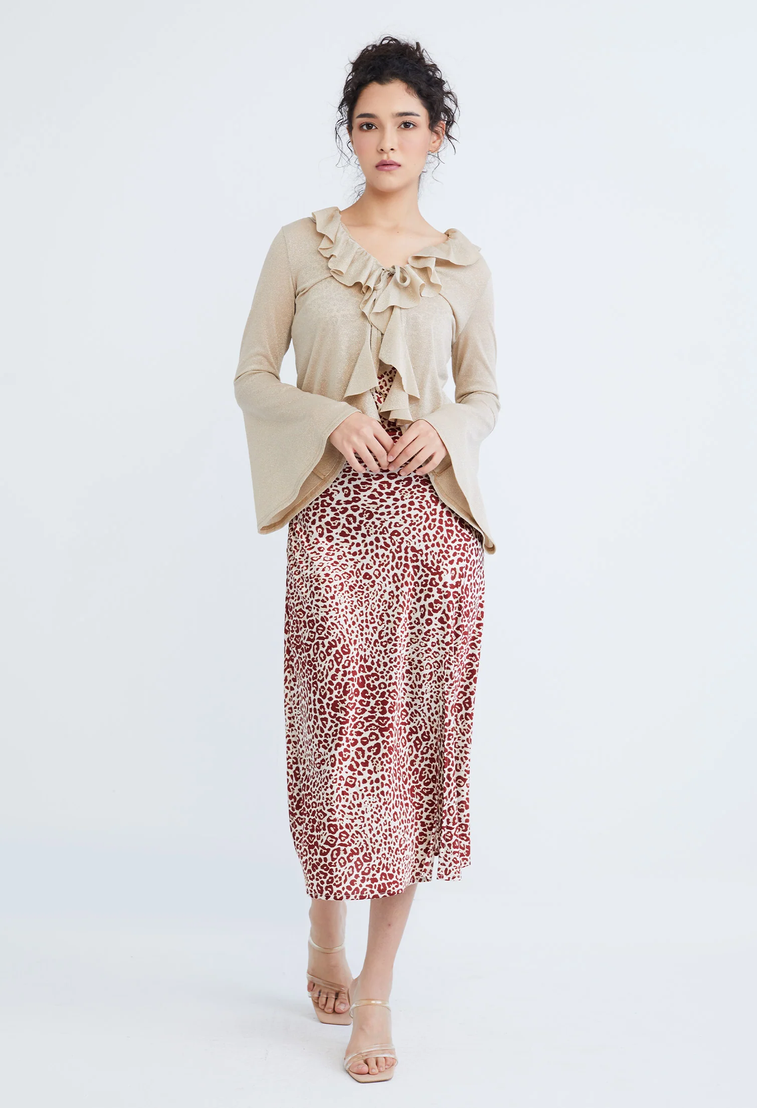 Drop Petal Ruffled Trumpet Sleeve Cardigan