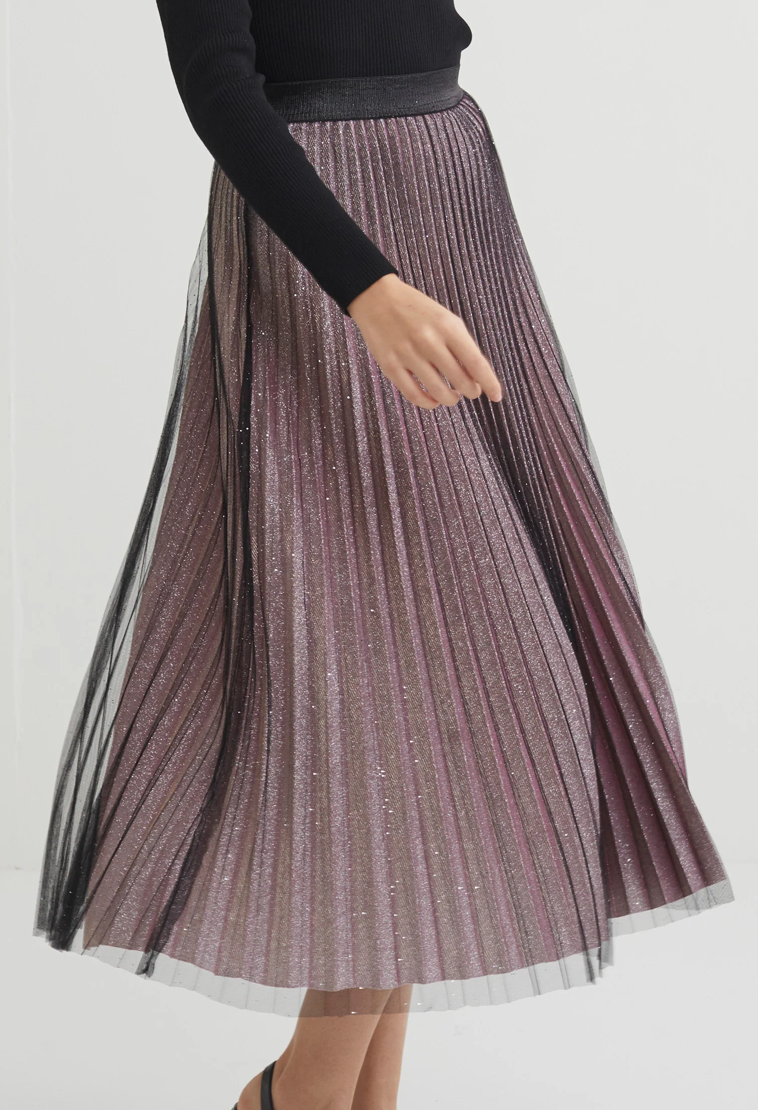 Starlight Glitter Pleated Midi Skirt