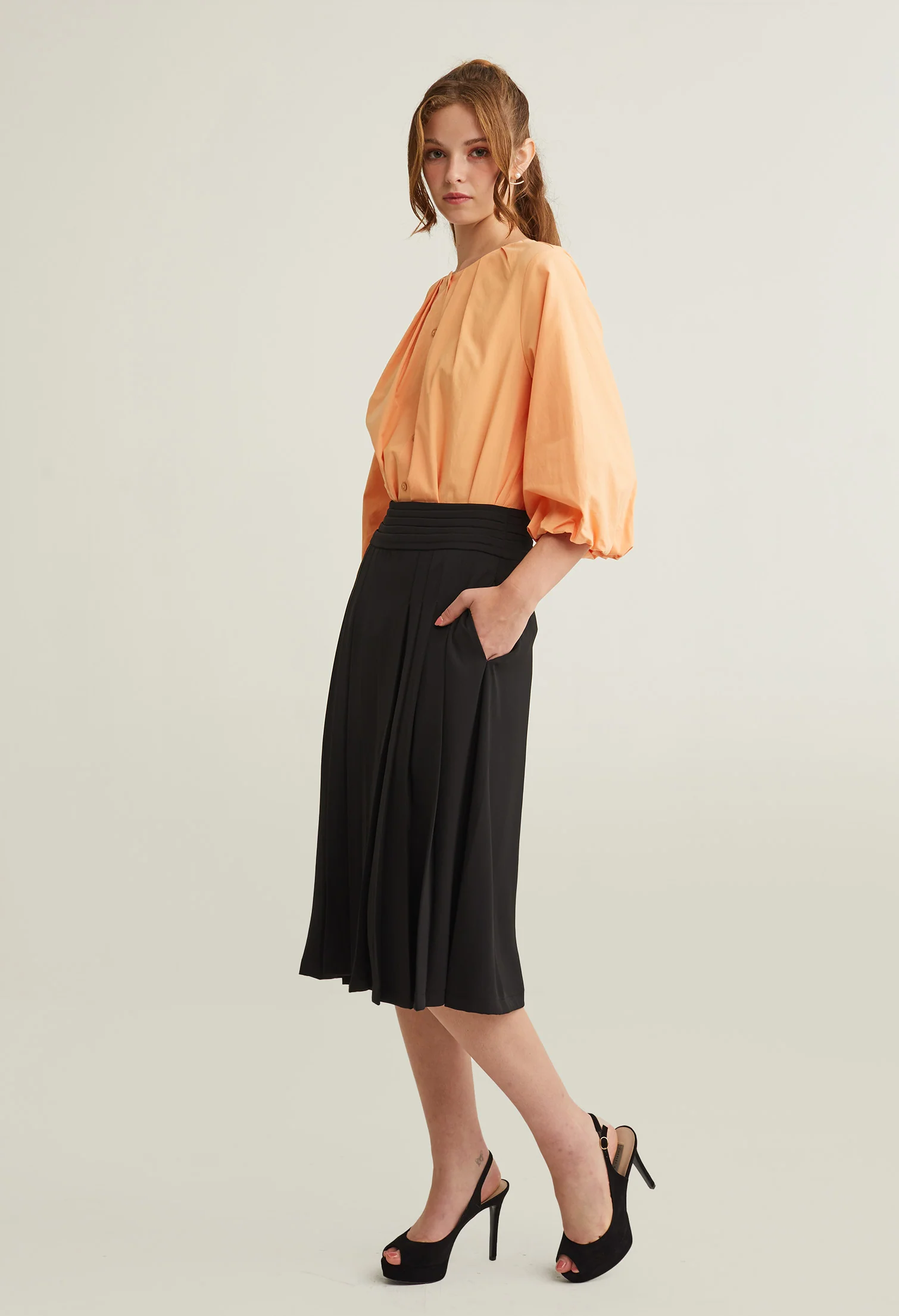 Classic Pleated A-Line Midi Skirt